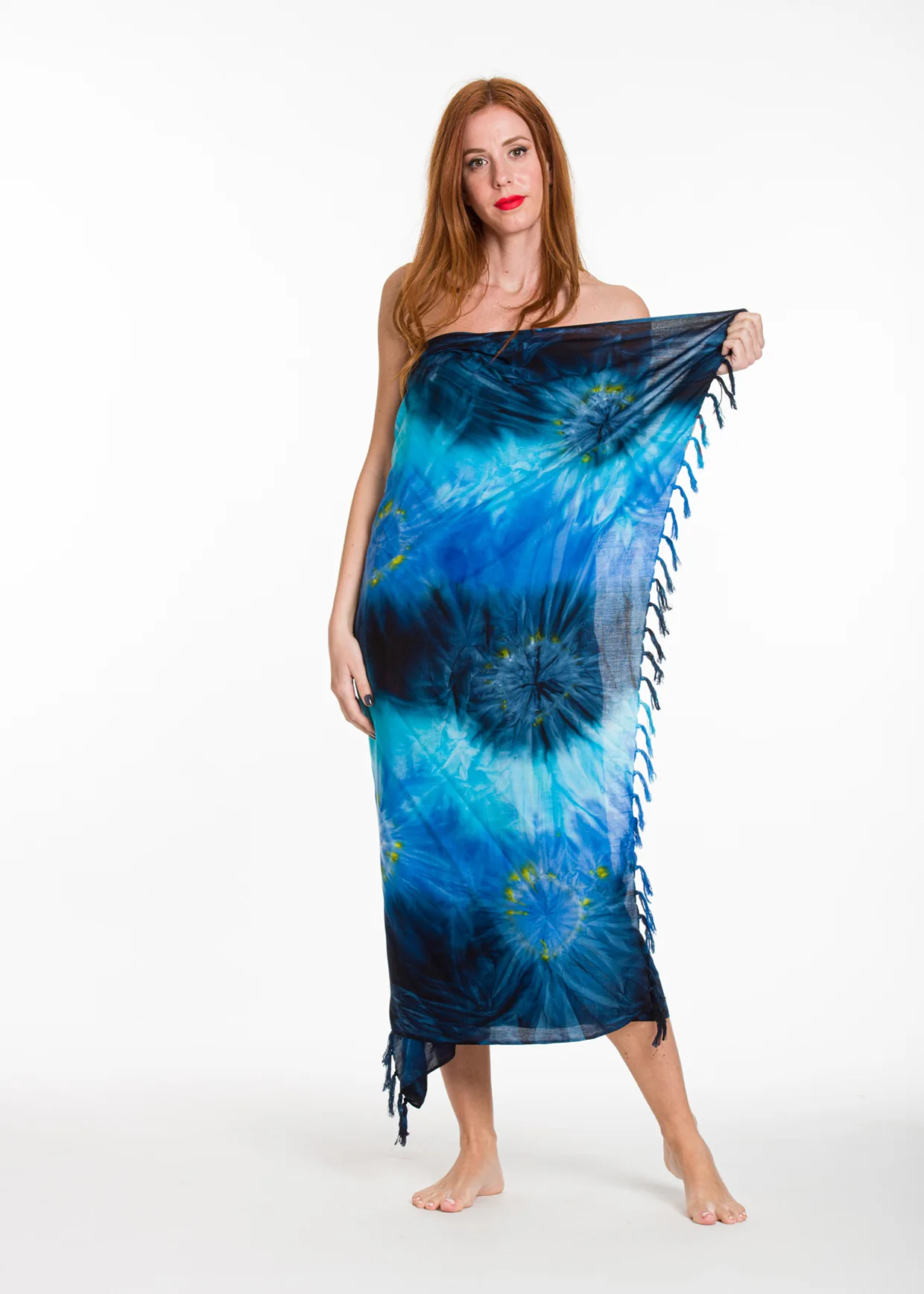 Παρεο βισκοζ tie dye εκρηξη με κροσσια - Μπλέ;Τυρκουάζ;Blue Black παρεό παραλίας για καλοκαιρινές resort εμφανίσεις