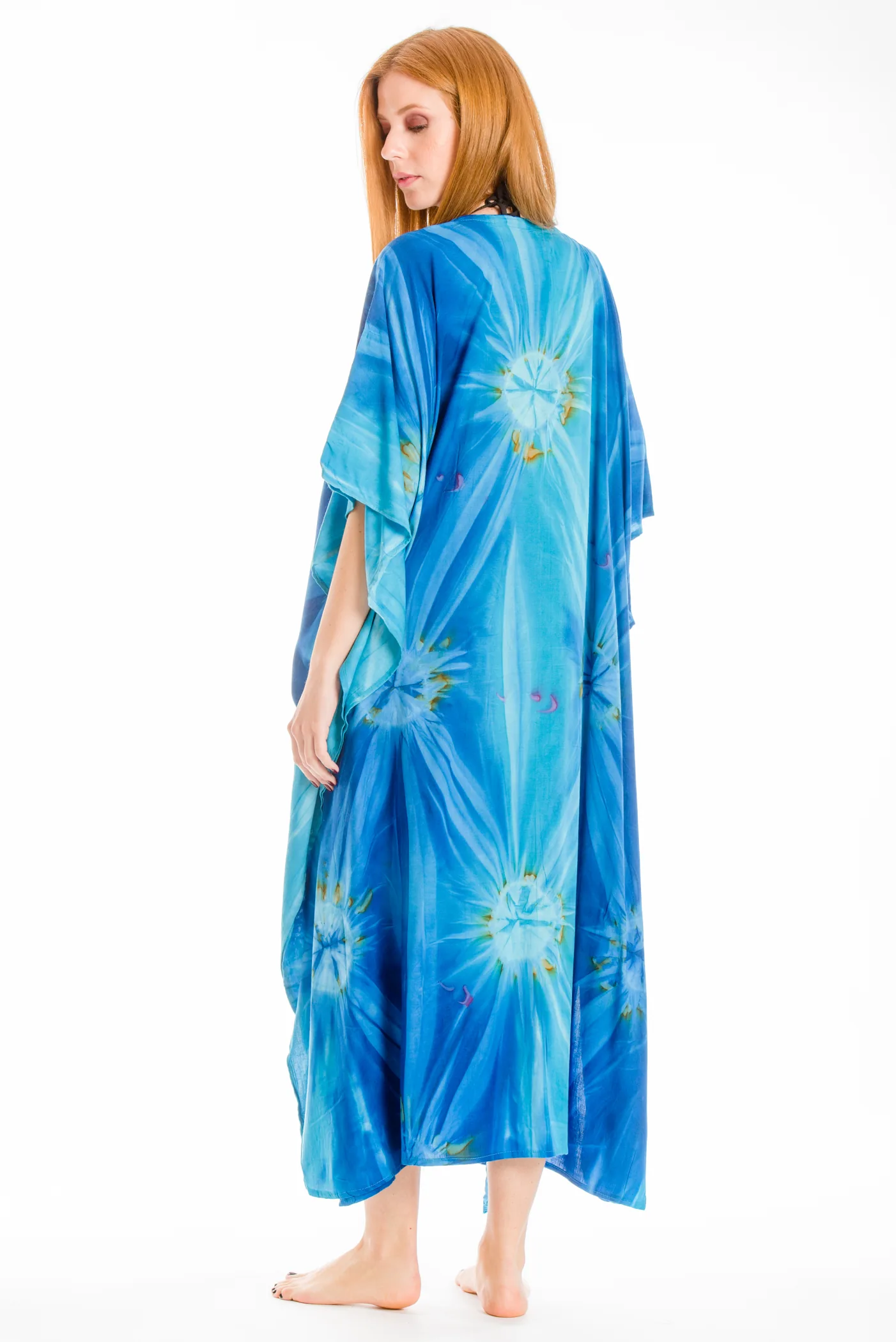 Καφτανι βισκοζ εκρηξη - Μπλέ;Τυρκουάζ καφτάνι παραλίας από βισκόζ για καλοκαιρινές resort εμφανίσεις