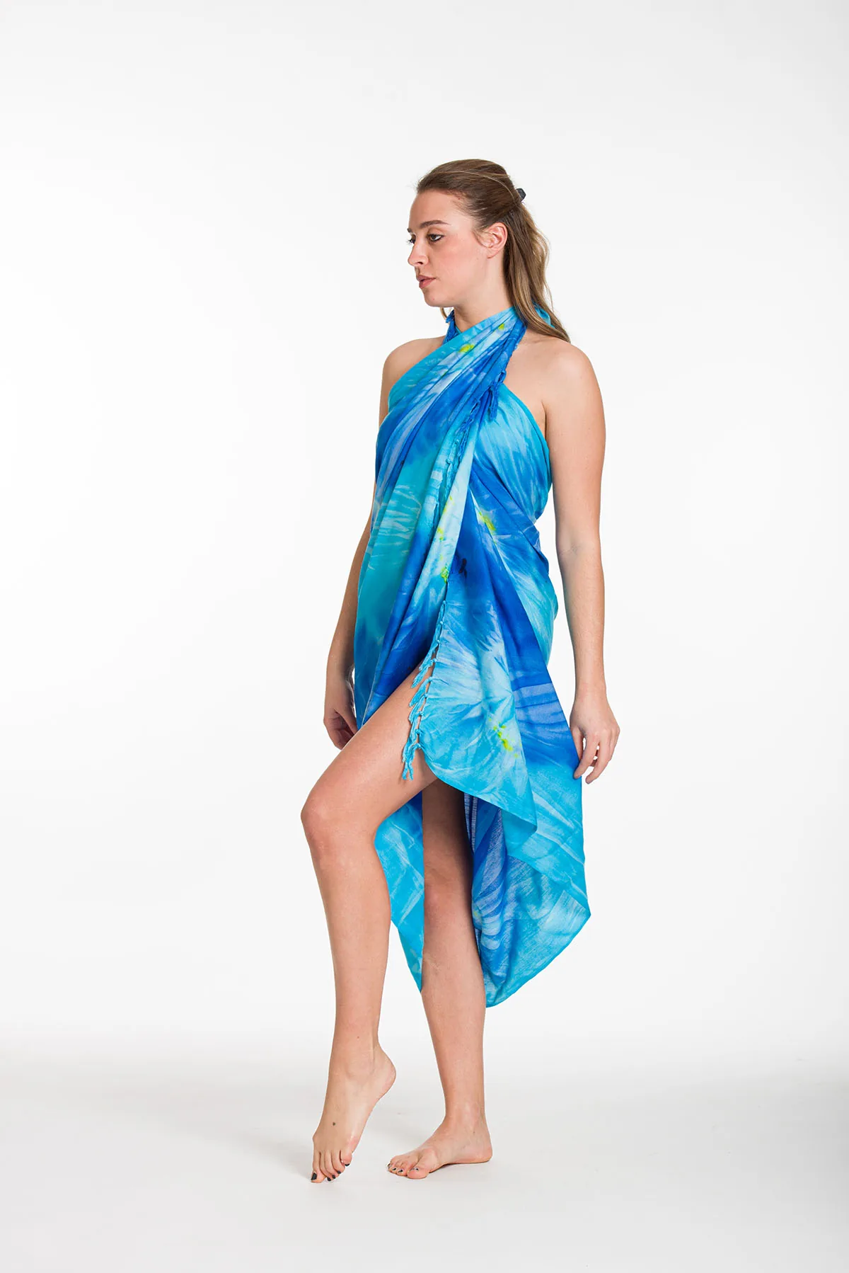 Παρεο βισκοζ tie dye εκρηξη με κροσσια - Μπλέ;Τυρκουάζ παρεό παραλίας για καλοκαιρινές resort εμφανίσεις
