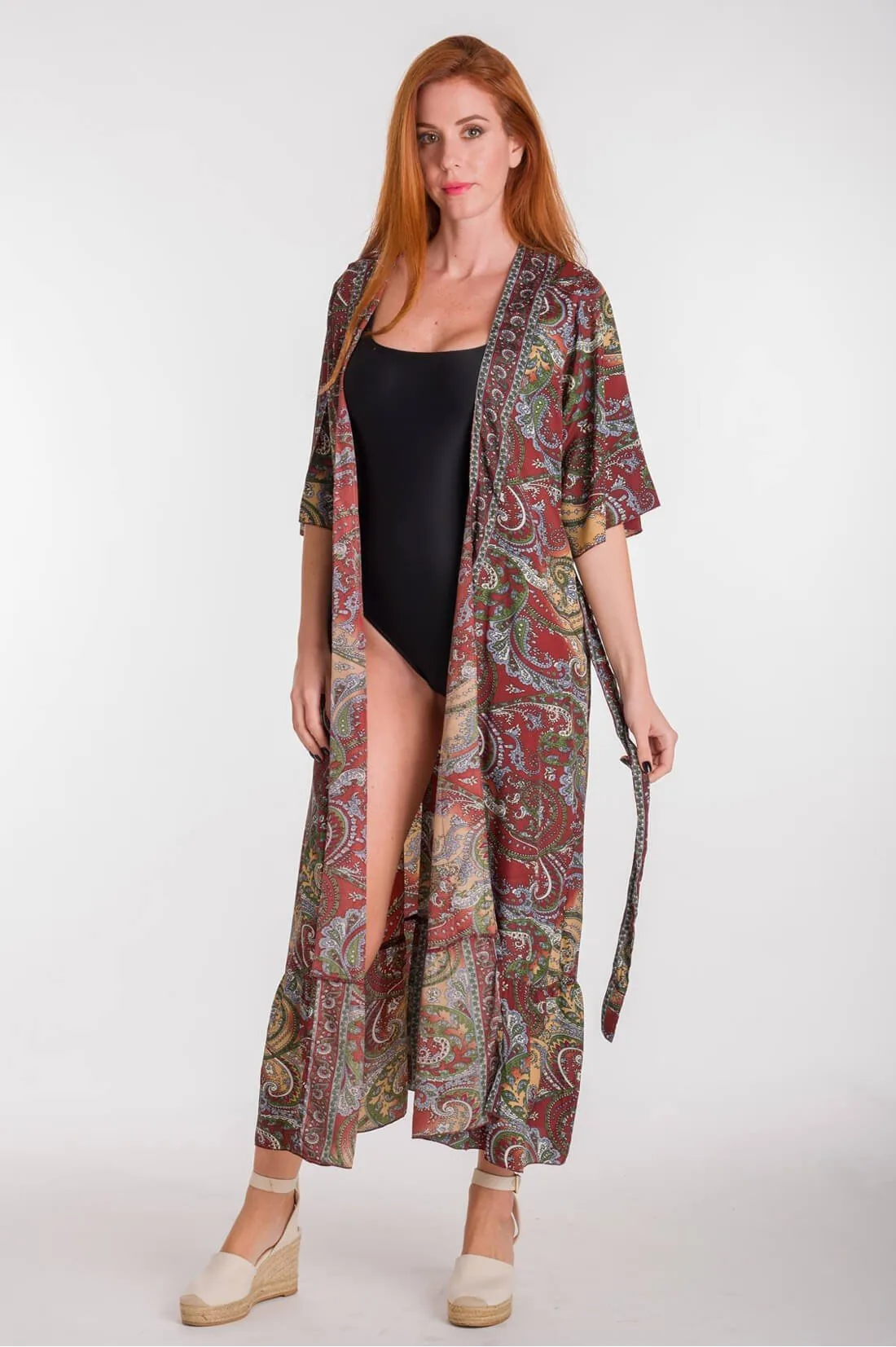 Κιμονο art. silk maxi με δεσιμο - Μπορντό παρεό παραλίας για καλοκαιρινές resort εμφανίσεις
