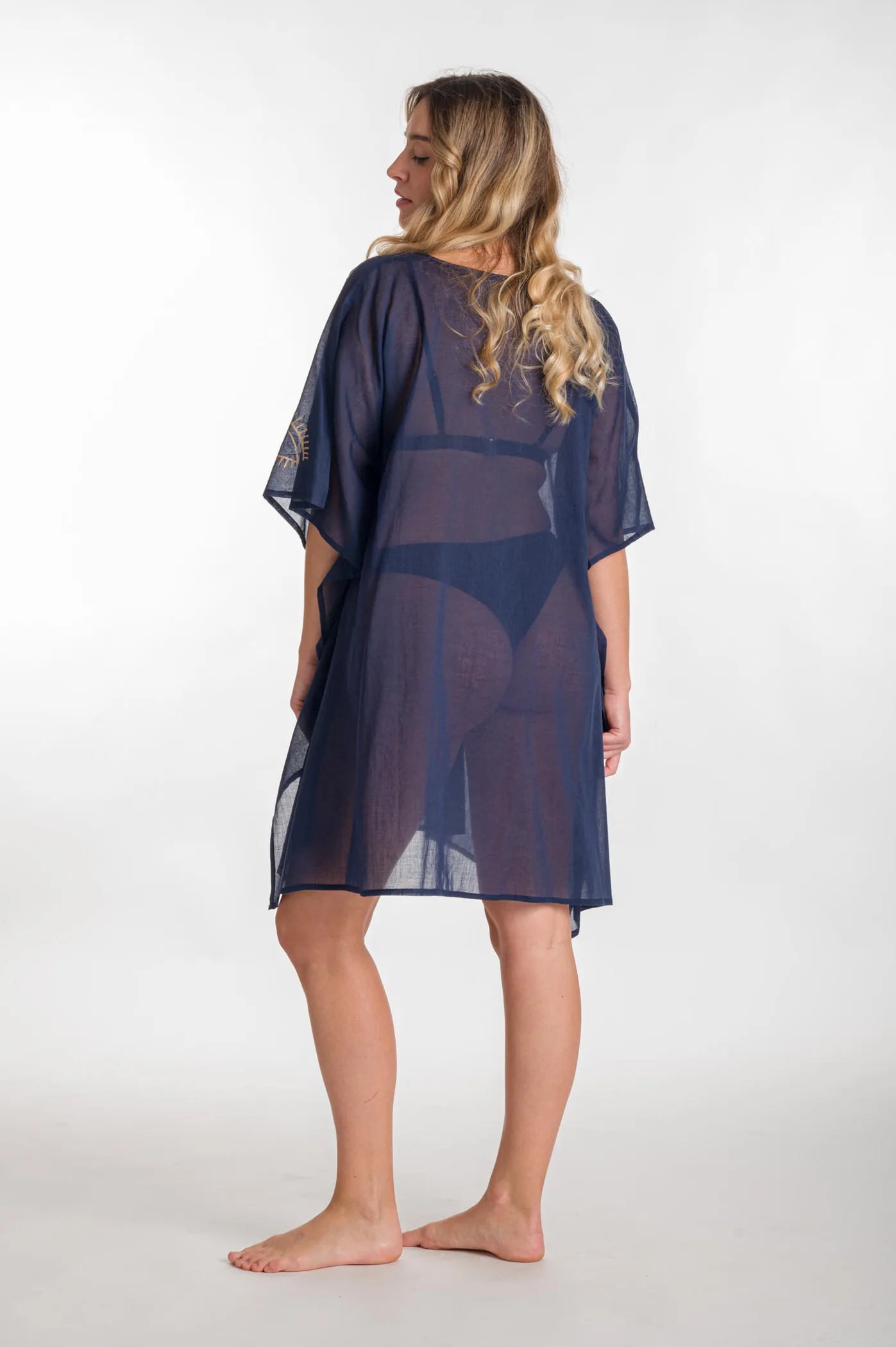 Ποντσο βαμβακερο χρυσοτυπια ματι - Navy Blue;Χρυσό πόντσο παραλίας από βαμβακερό για καλοκαιρινές resort εμφανίσεις