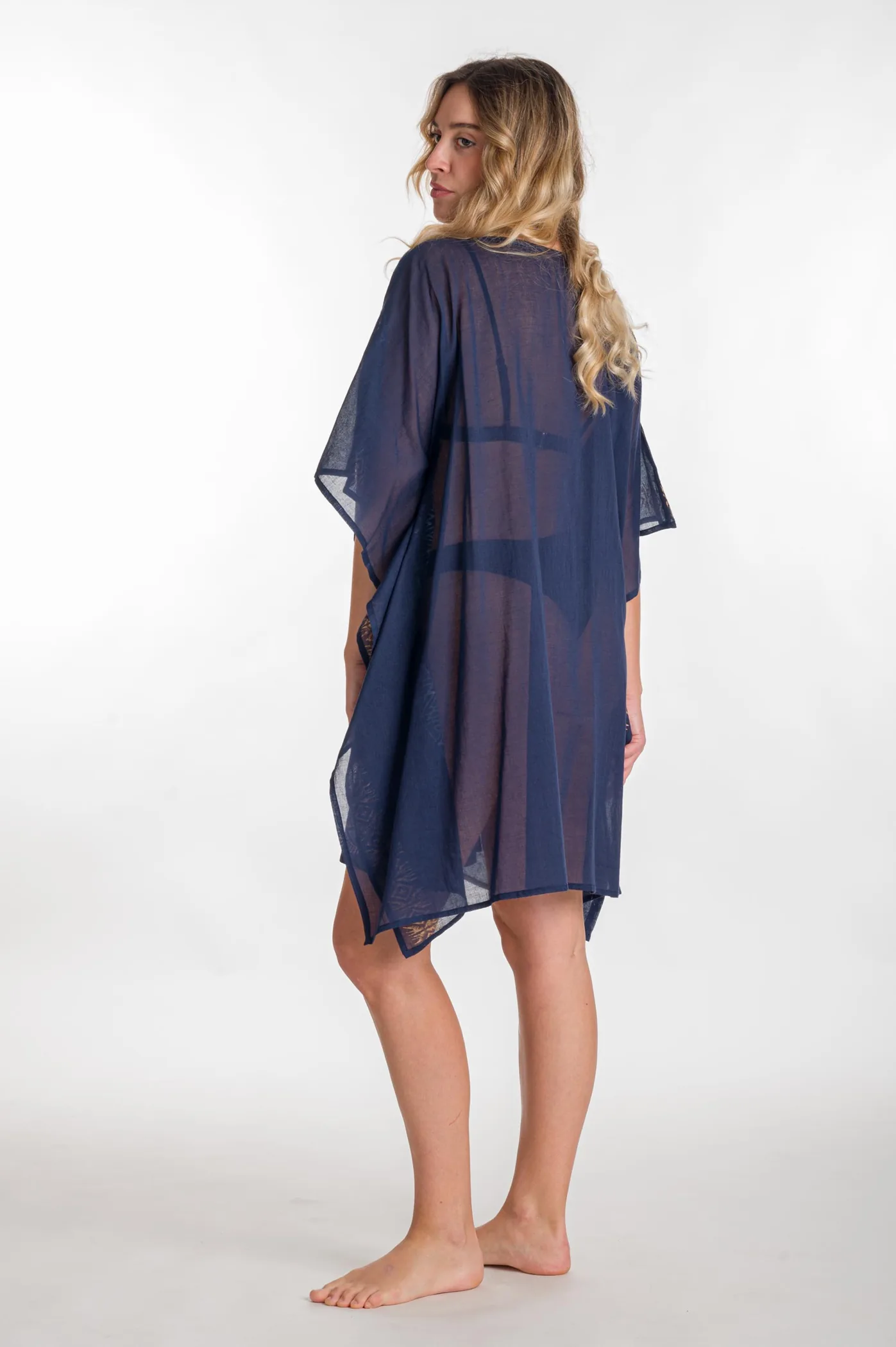 Ποντσο βαμβακερο χρυσοτυπια ματι - Navy Blue;Χρυσό πόντσο παραλίας από βαμβακερό για καλοκαιρινές resort εμφανίσεις