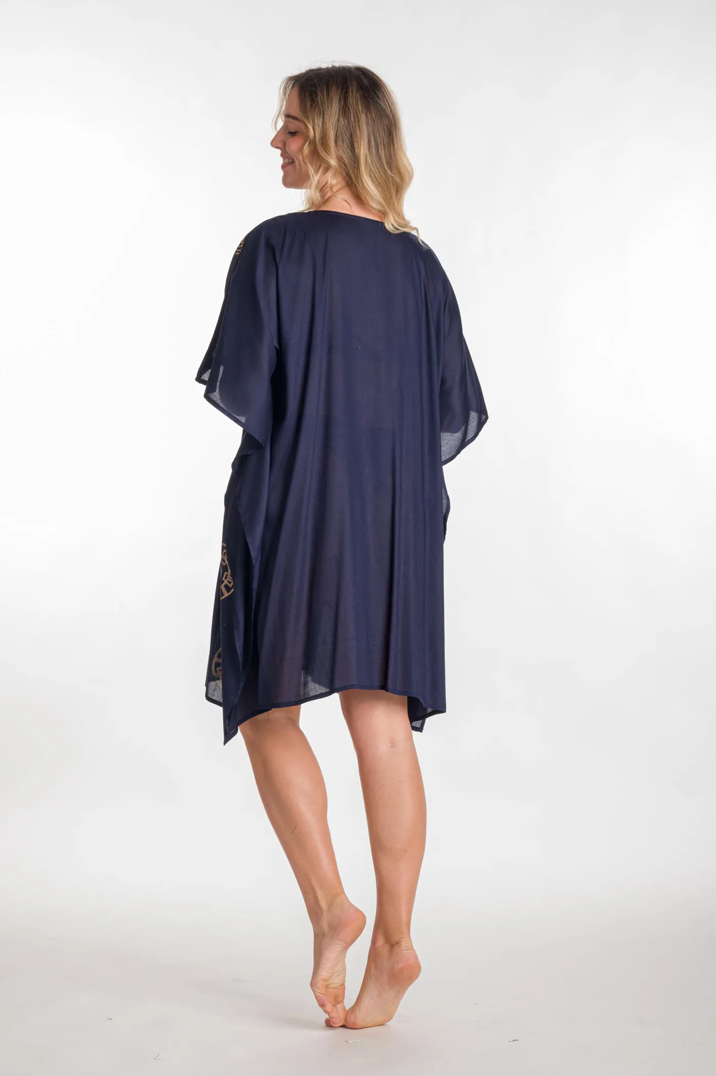Ποντσο βαμβακερο χρυσοτυπια ματι - Navy Blue;Χρυσό πόντσο παραλίας από βαμβακερό για καλοκαιρινές resort εμφανίσεις
