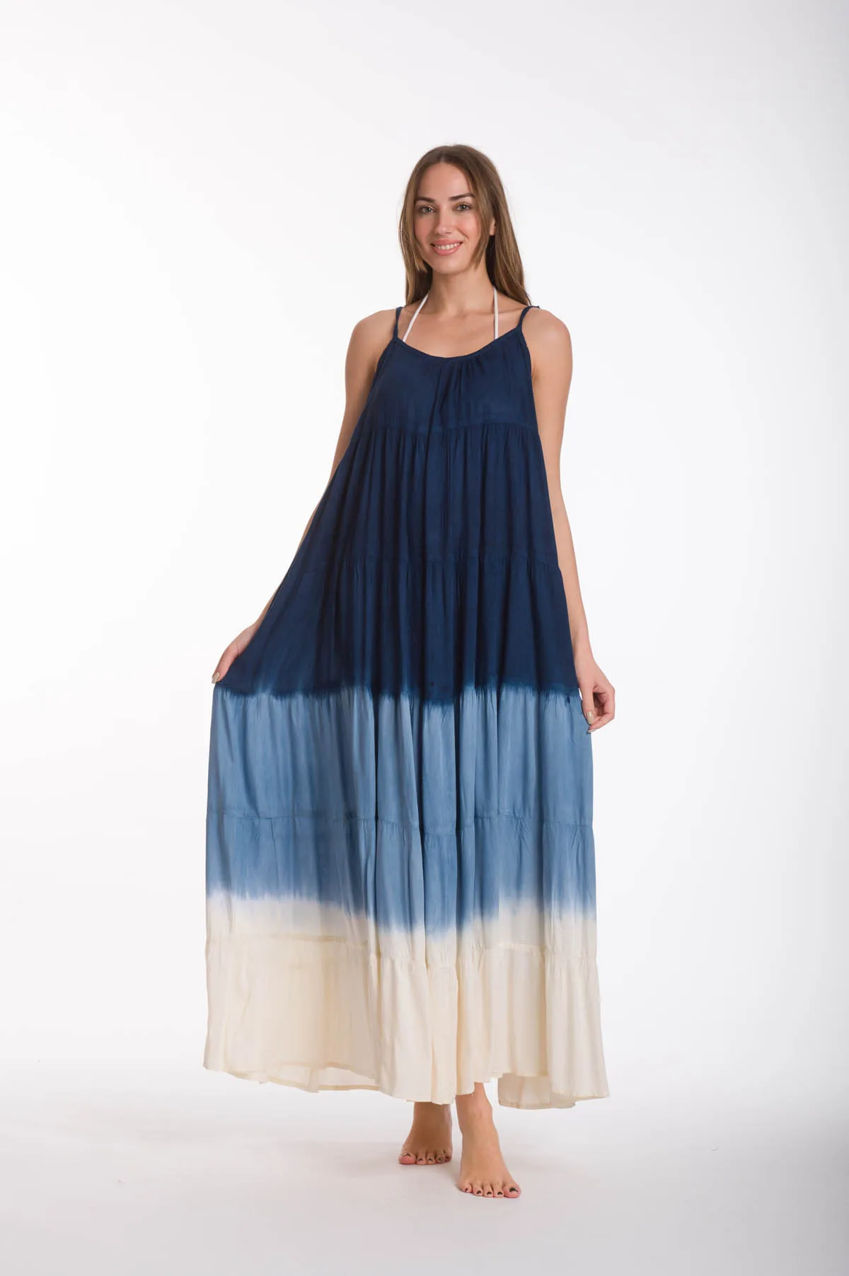Φορεμα ραντακι tie dye ντεγκραντε viscose - Navy Blue;Εκρού;Ράφ παρεό παραλίας για καλοκαιρινές resort εμφανίσεις