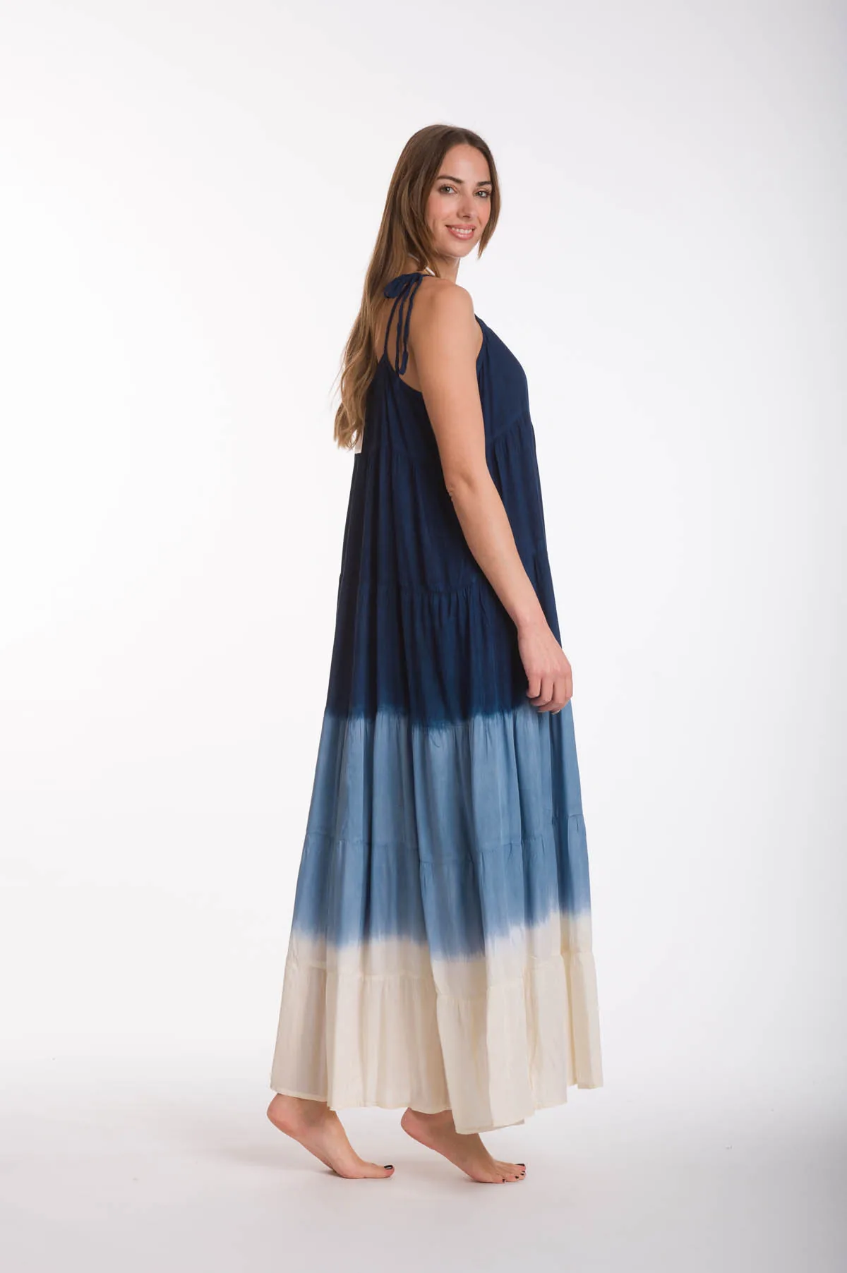 Φορεμα ραντακι tie dye ντεγκραντε viscose - Navy Blue;Εκρού;Ράφ φόρεμα παραλίας για καλοκαιρινές resort εμφανίσεις