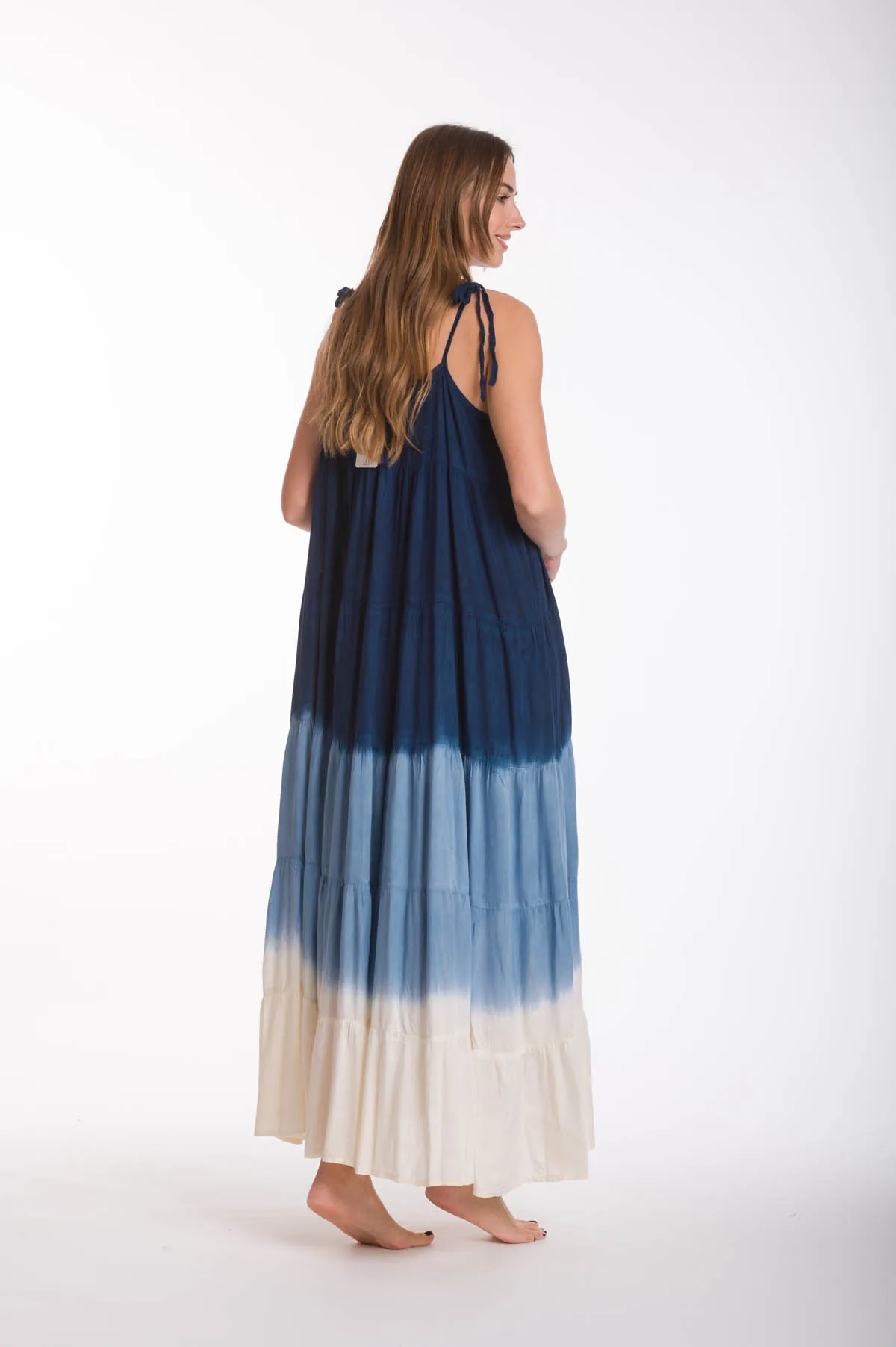 Φορεμα ραντακι tie dye ντεγκραντε viscose - Navy Blue;Εκρού;Ράφ φόρεμα παραλίας για καλοκαιρινές resort εμφανίσεις