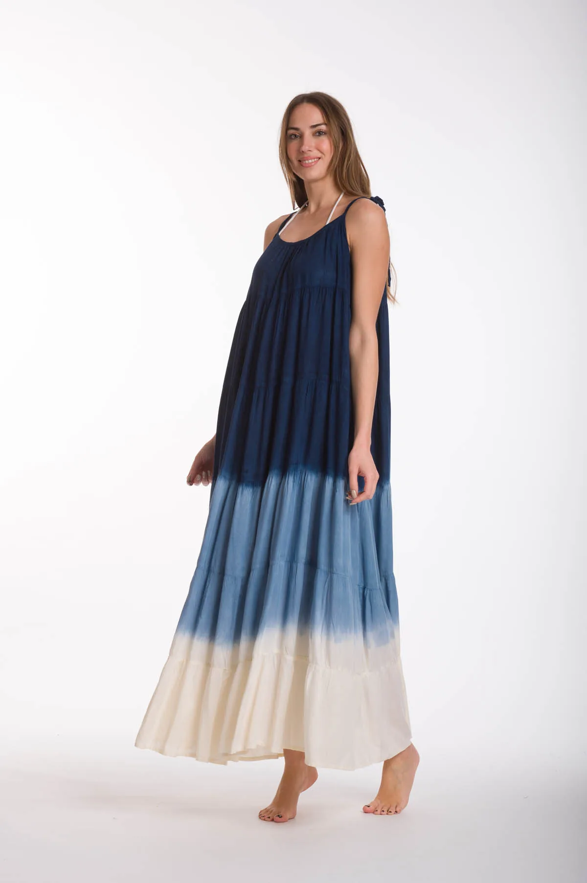 Φορεμα ραντακι tie dye ντεγκραντε viscose - Navy Blue;Εκρού;Ράφ φόρεμα παραλίας για καλοκαιρινές resort εμφανίσεις