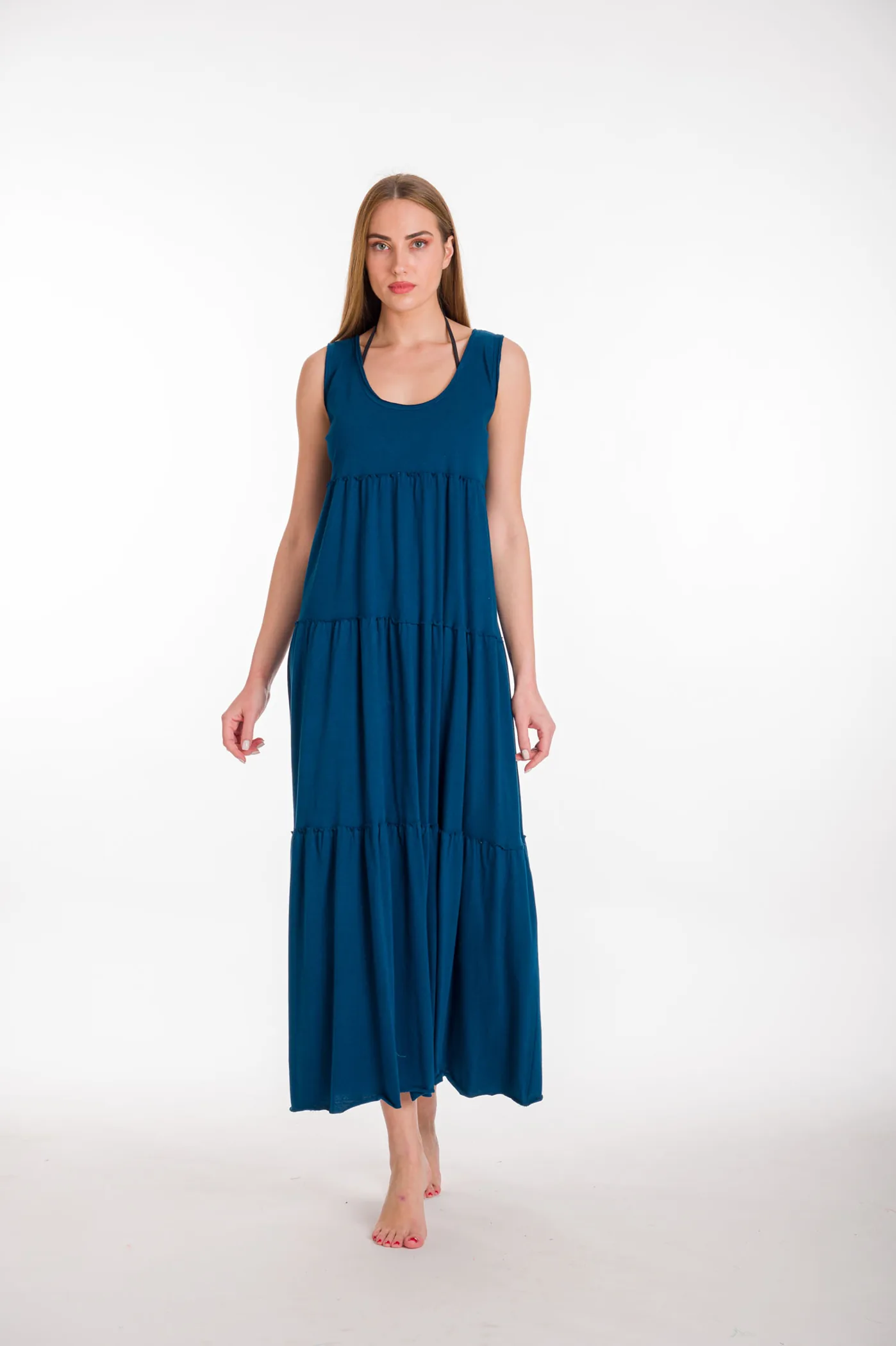 Φορεμα αμανικο μακο βαμβακερο - Navy Blue παρεό παραλίας από βαμβακερό για καλοκαιρινές resort εμφανίσεις