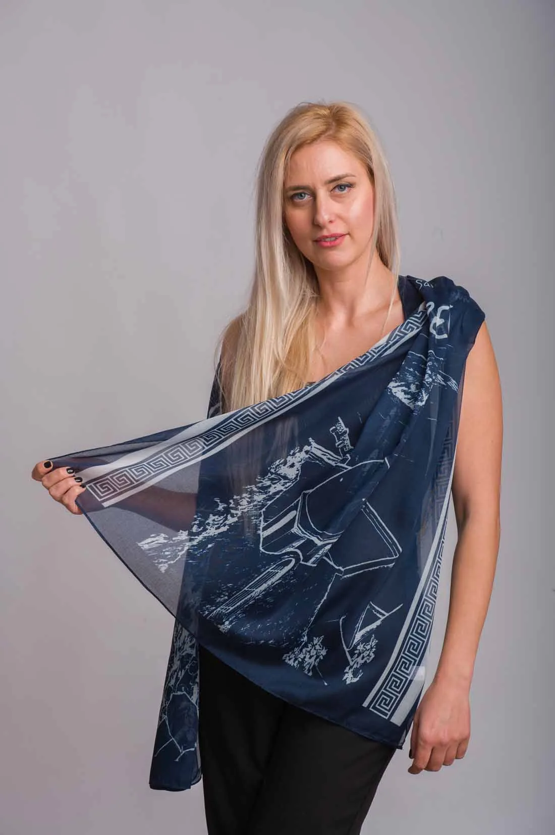 Navy blue φουλαρι βισκοζ σαντορινη - παρεό παραλίας για καλοκαιρινές resort εμφανίσεις