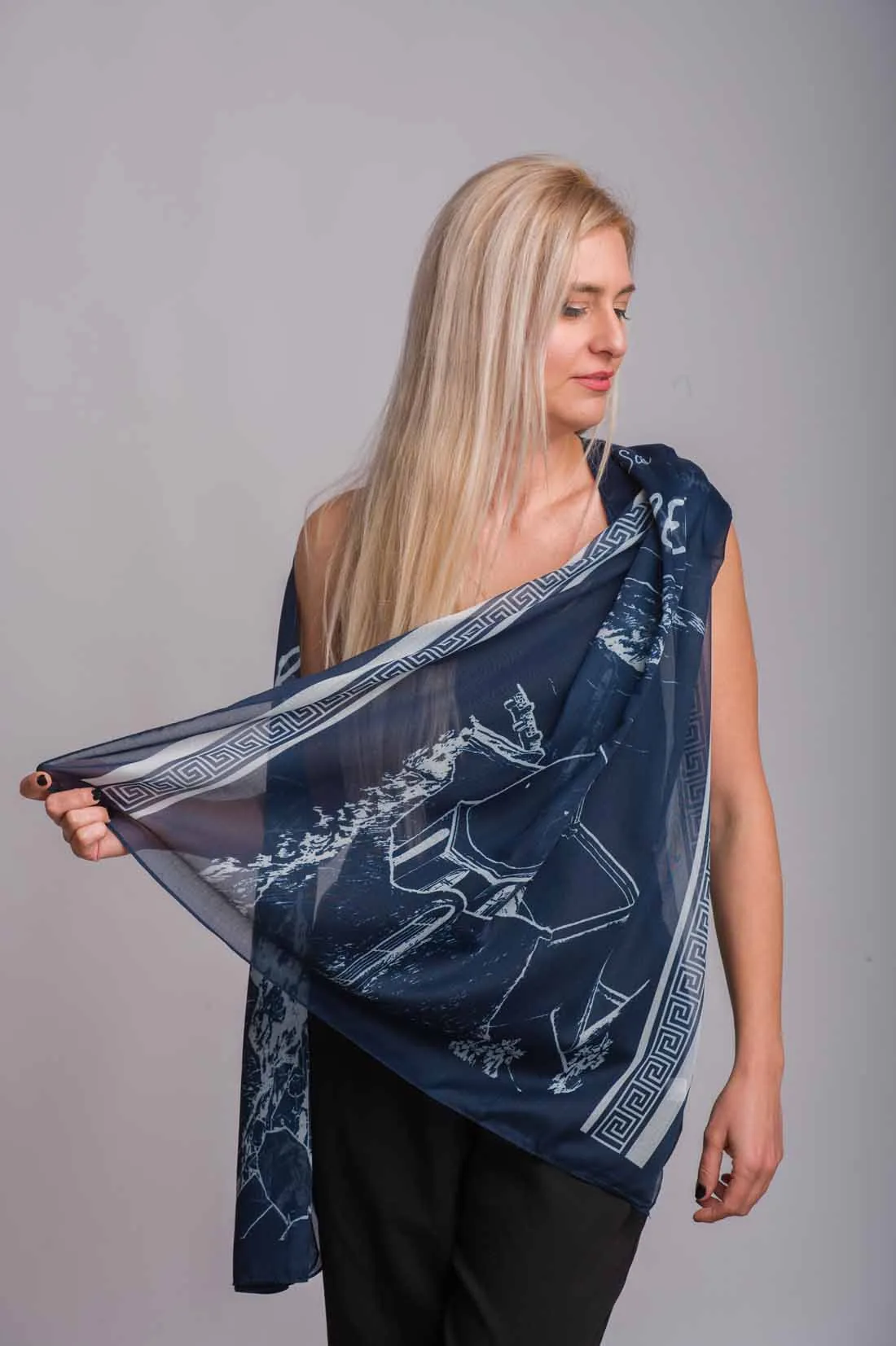 Navy blue φουλαρι βισκοζ σαντορινη - resort wear προϊόν για καλοκαιρινές resort εμφανίσεις
