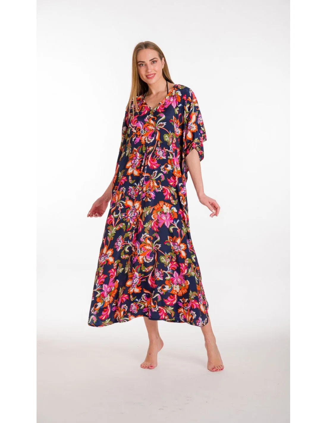 Καφτανι art. silk με adjuster - Navy Blue;Φούξια παρεό παραλίας για καλοκαιρινές resort εμφανίσεις
