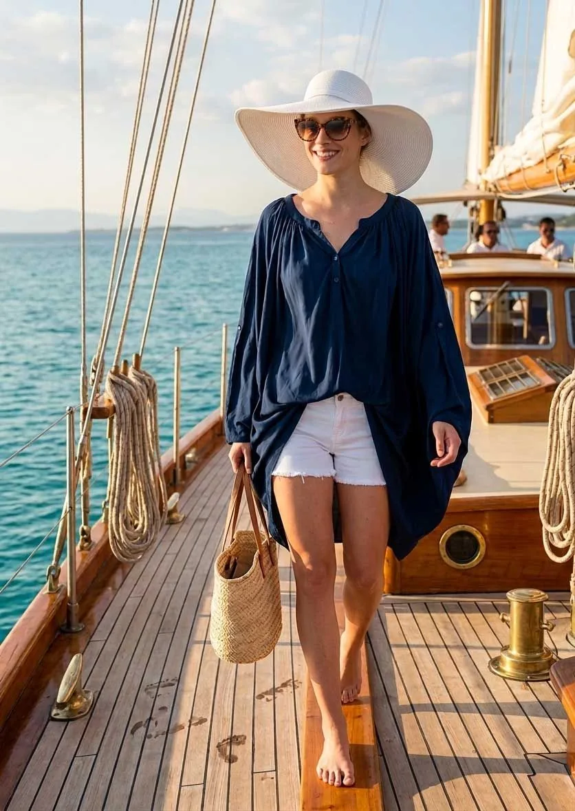 Navy blue καφτάνι midi - πουκαμισοφορεμα oversize look με ρυθμιζομενα μανικια - παρεό παραλίας από βισκόζ για καλοκαιρινές resort εμφανίσεις