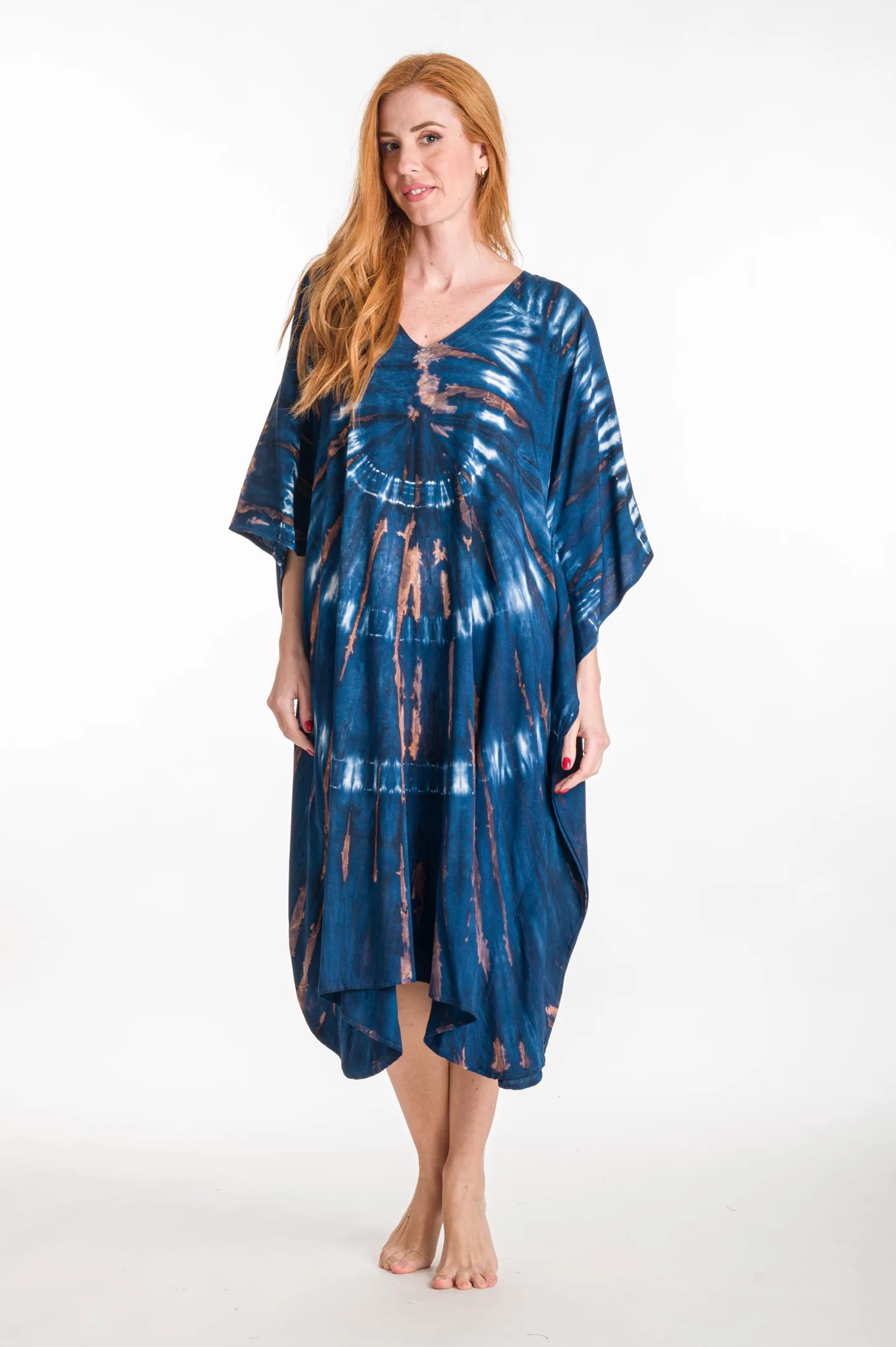 Καφτανι midi βισκοζ tie dye - Navy Blue παρεό παραλίας από βισκόζ για καλοκαιρινές resort εμφανίσεις