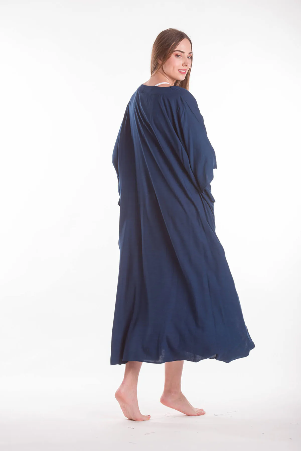 Καφτανι μονοχρωμο βισκοζ - Navy Blue καφτάνι παραλίας από βισκόζ για καλοκαιρινές resort εμφανίσεις