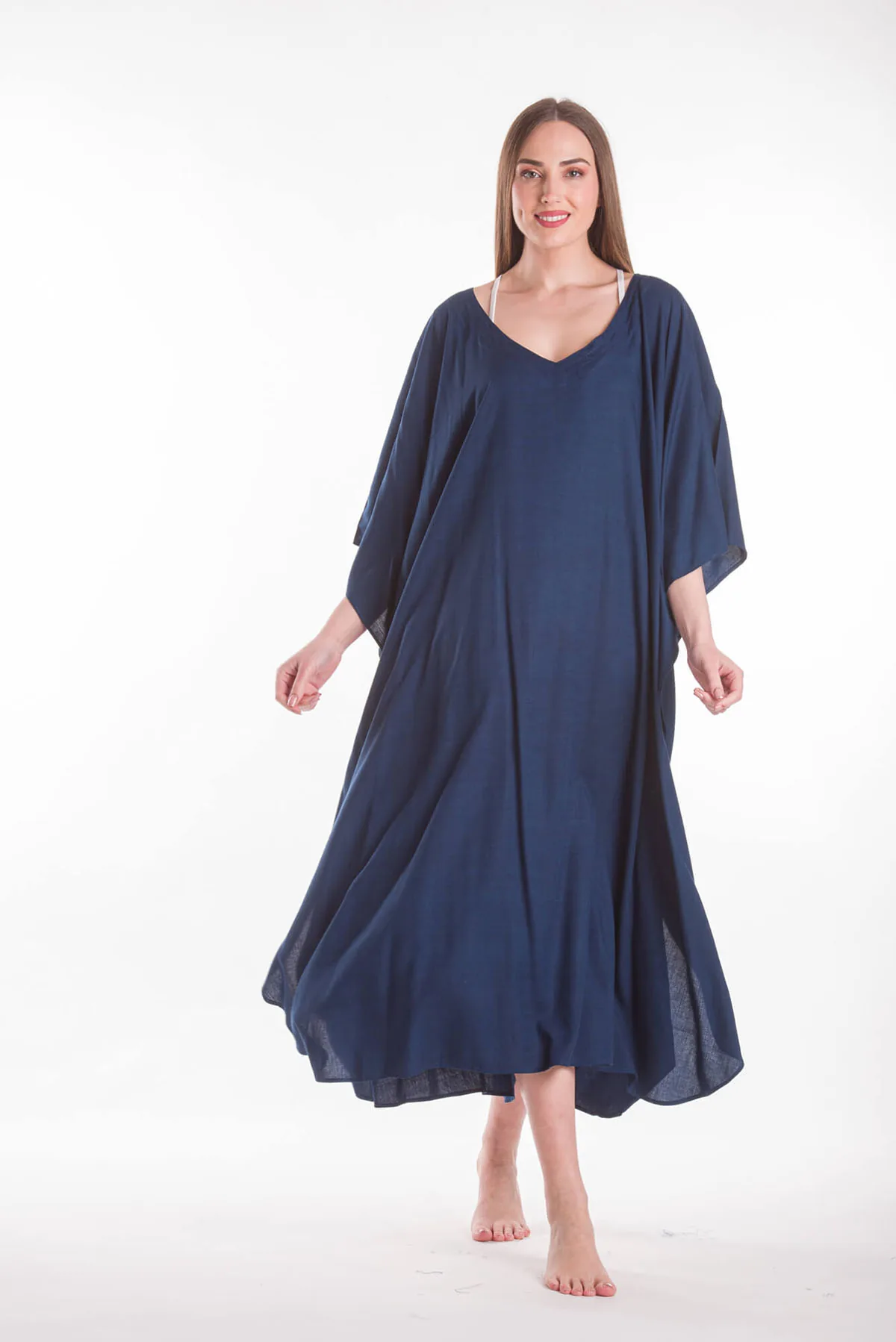 Καφτανι μονοχρωμο βισκοζ - Navy Blue καφτάνι παραλίας από βισκόζ για καλοκαιρινές resort εμφανίσεις