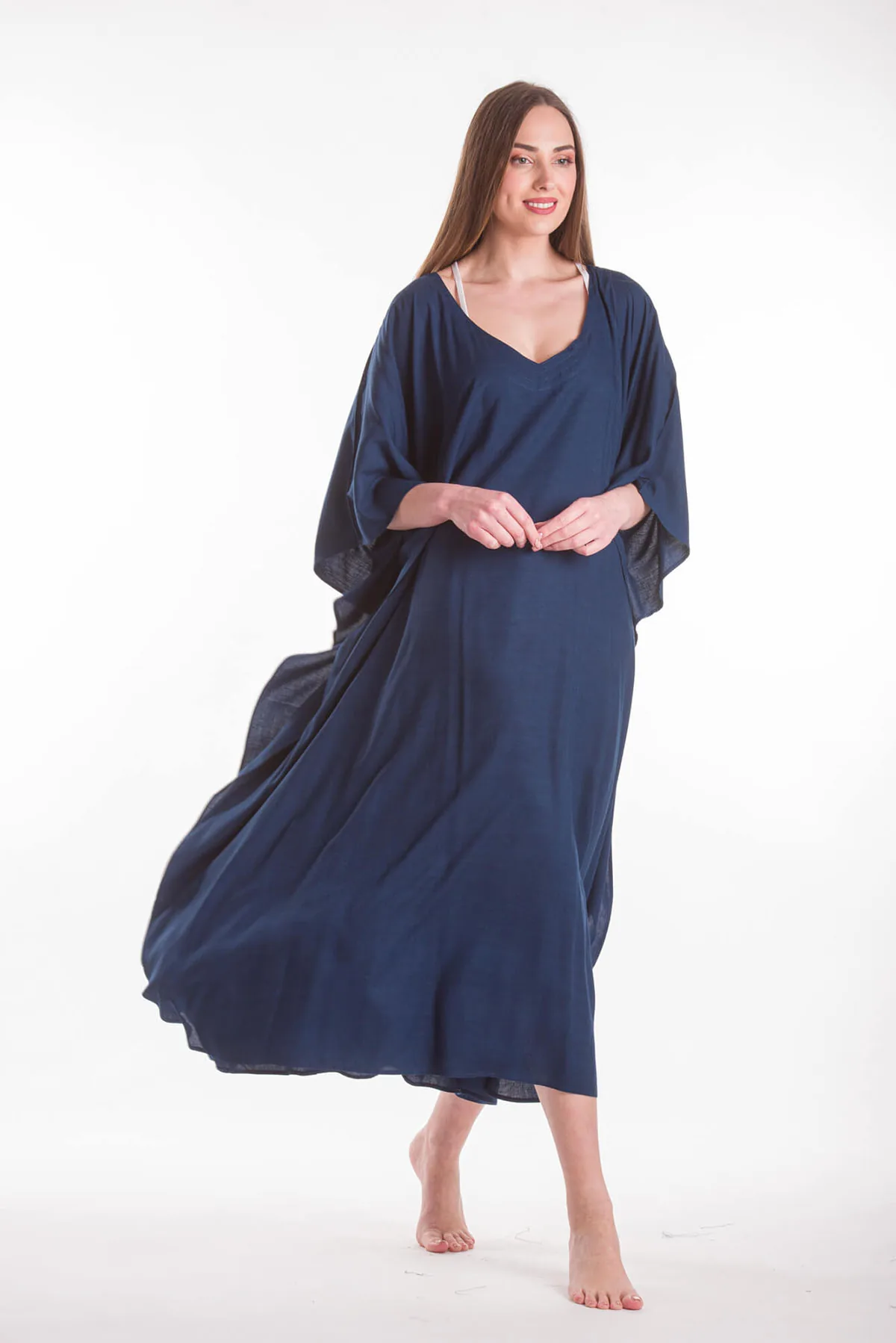 Καφτανι μονοχρωμο βισκοζ - Navy Blue παρεό παραλίας από βισκόζ για καλοκαιρινές resort εμφανίσεις