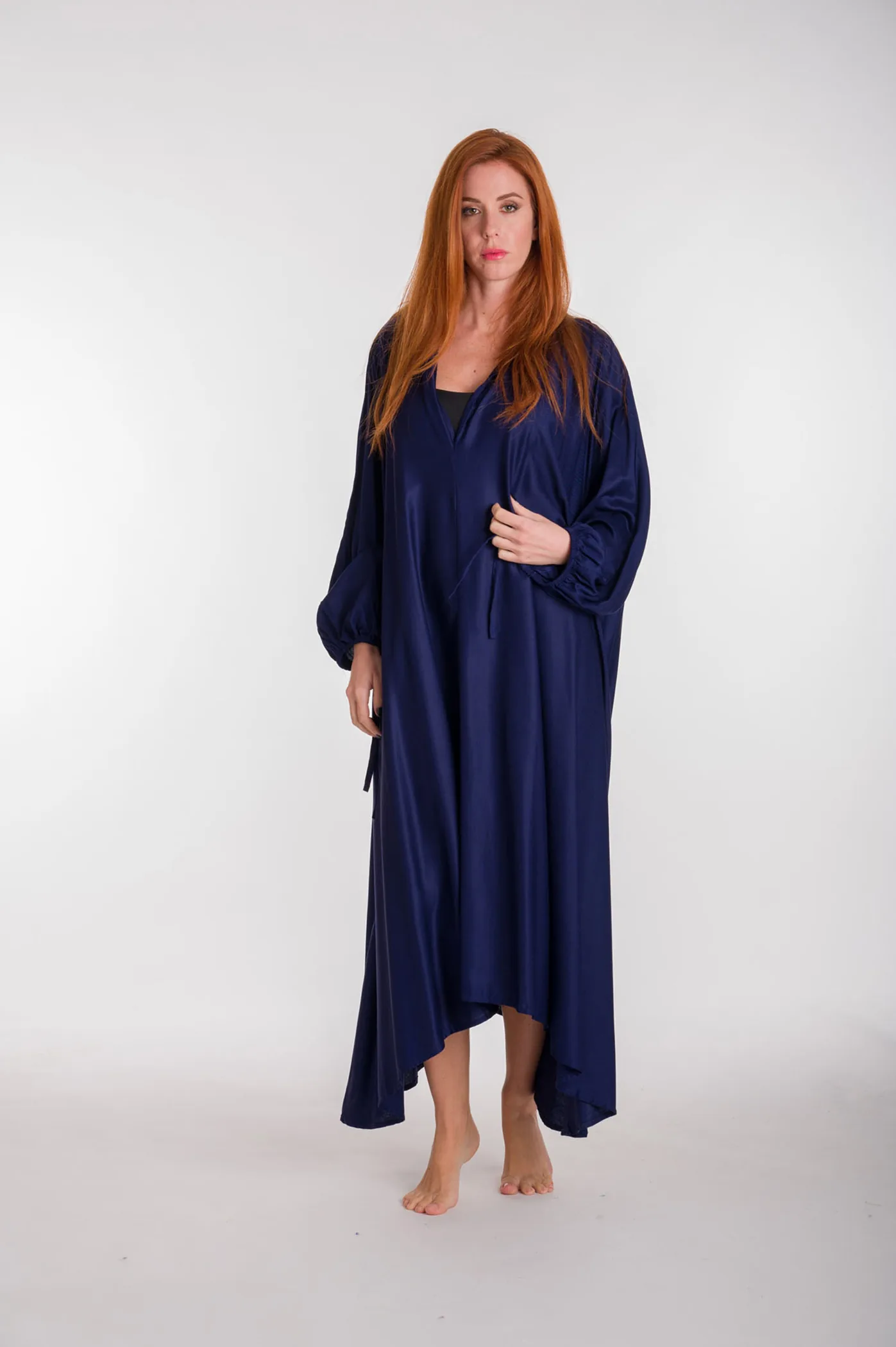 Καφτανι βισκοζ με μακρυ μανικι - Navy Blue παρεό παραλίας από βισκόζ για καλοκαιρινές resort εμφανίσεις