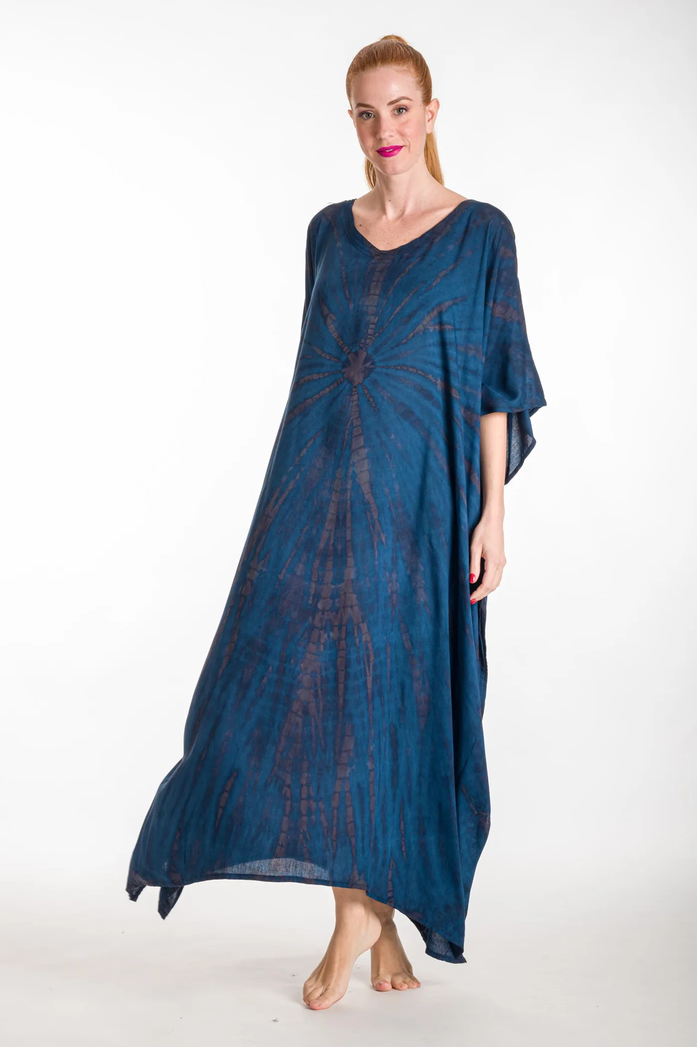 Καφτανι βισκοζ tie dye - Navy Blue παρεό παραλίας από βισκόζ για καλοκαιρινές resort εμφανίσεις