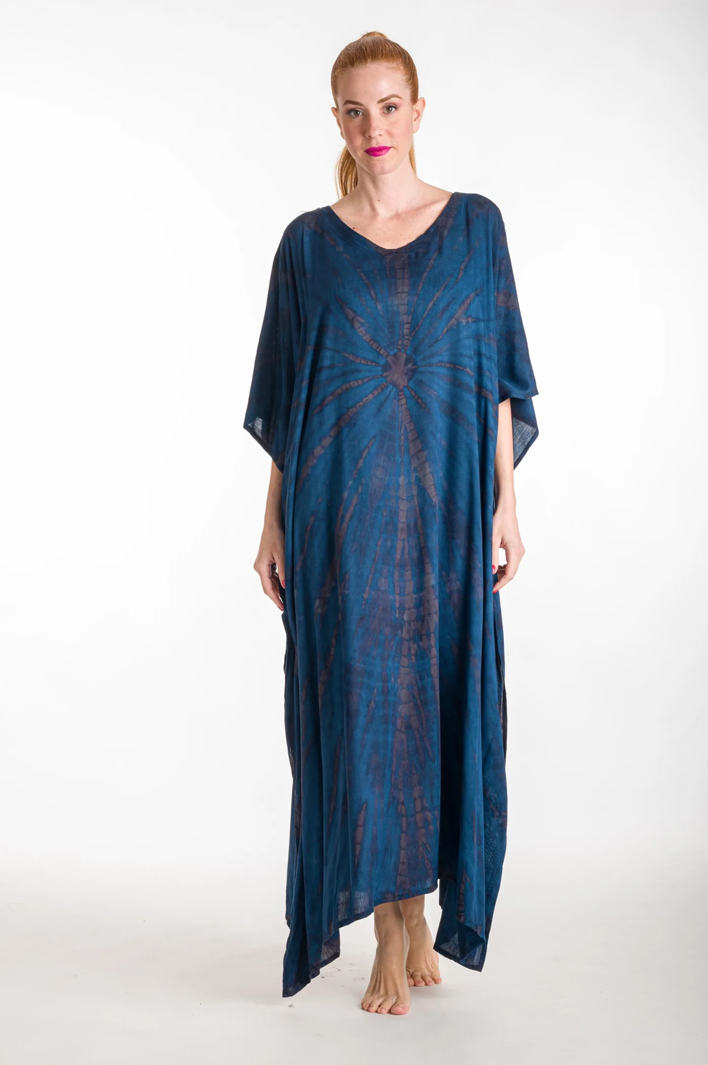 Καφτανι βισκοζ tie dye - Navy Blue καφτάνι παραλίας από βισκόζ για καλοκαιρινές resort εμφανίσεις
