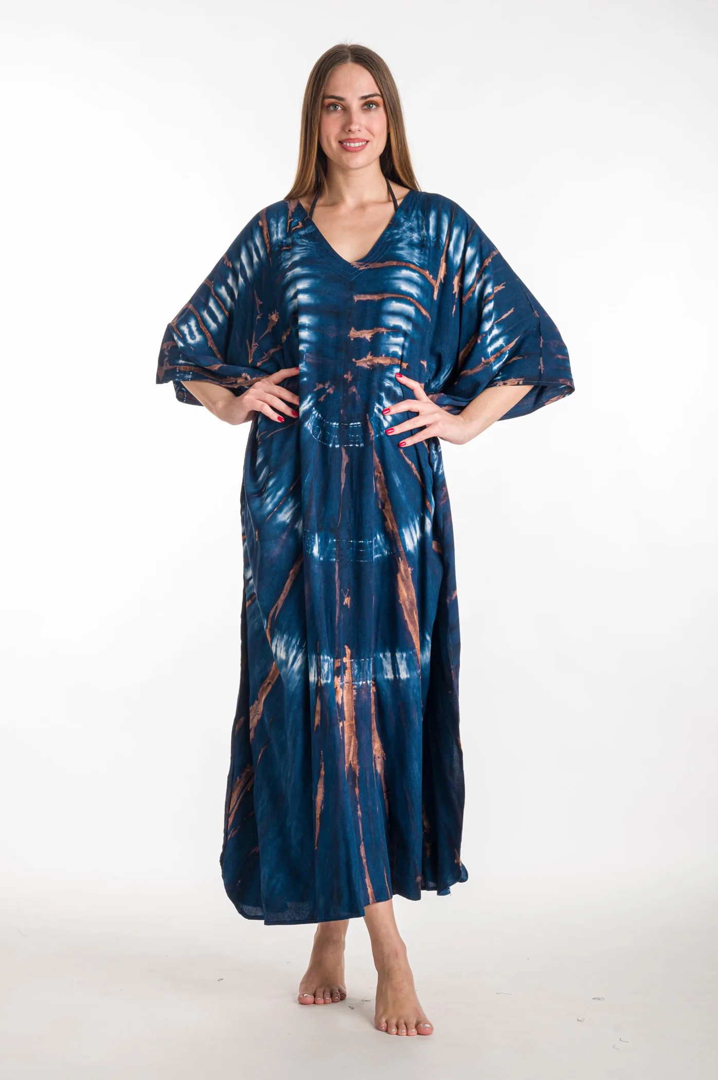 Καφτανι βισκοζ tie dye - Navy Blue καφτάνι παραλίας από βισκόζ για καλοκαιρινές resort εμφανίσεις