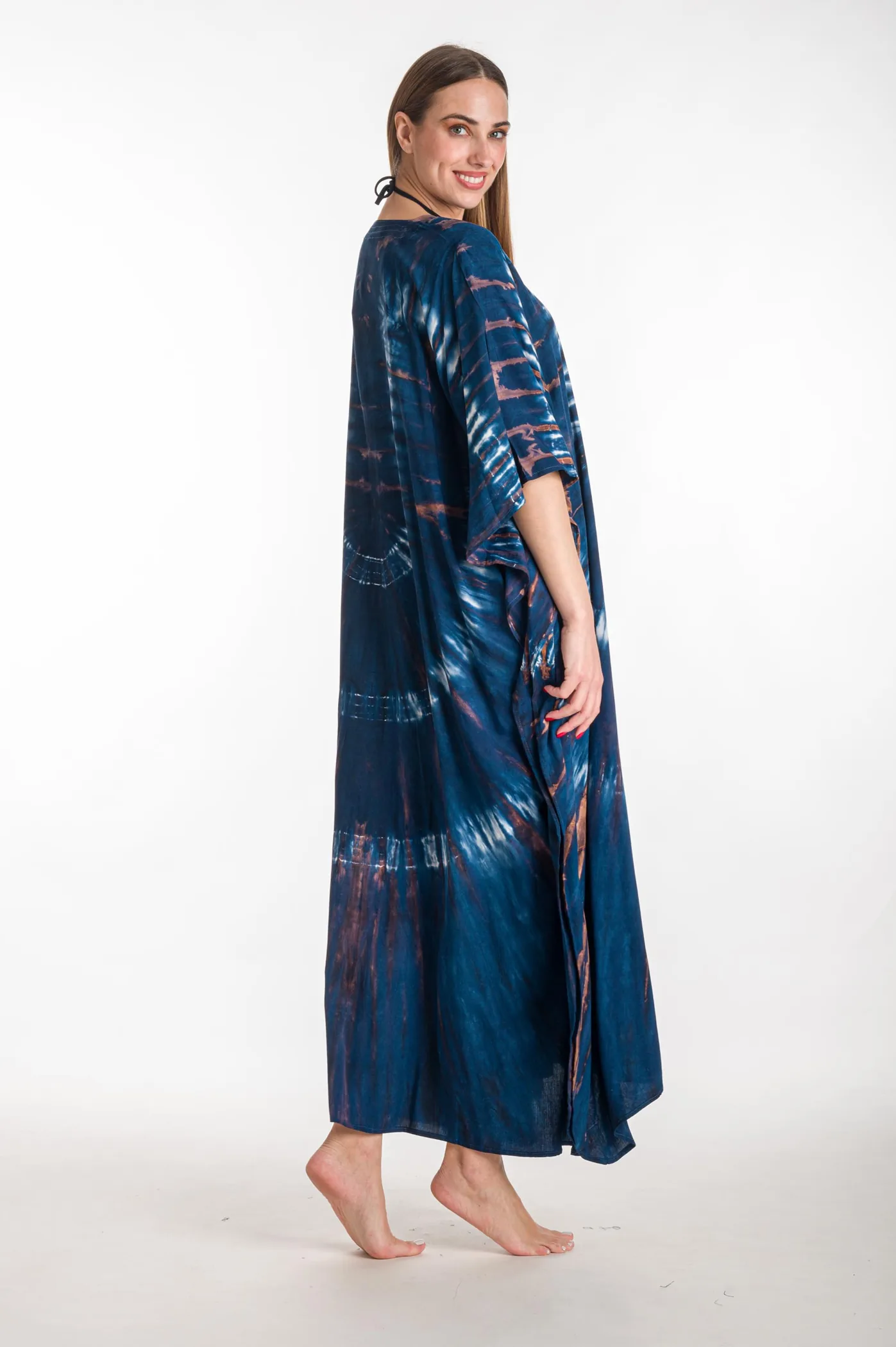 Καφτανι βισκοζ tie dye - Navy Blue καφτάνι παραλίας από βισκόζ για καλοκαιρινές resort εμφανίσεις
