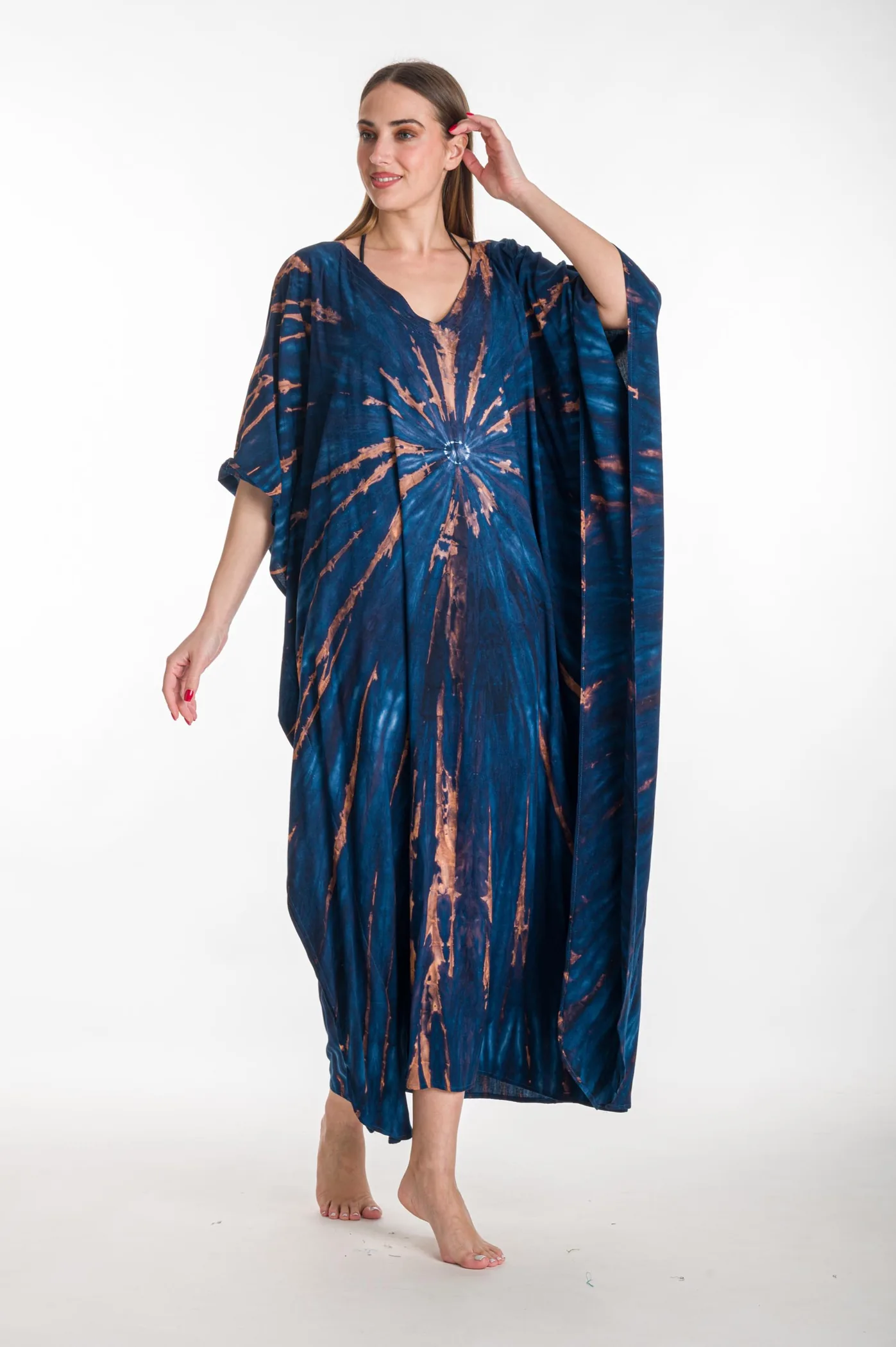 Καφτανι βισκοζ tie dye - Navy Blue παρεό παραλίας από βισκόζ για καλοκαιρινές resort εμφανίσεις