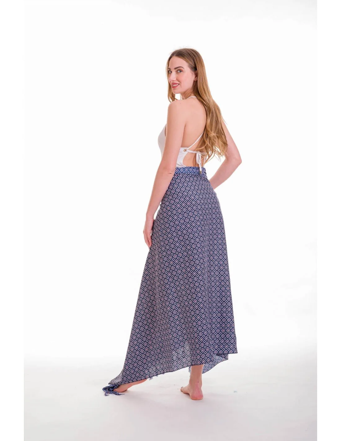 Παρεο mmf εμπριμε με κροσσια - Navy Blue;Κοραλί παρεό παραλίας για καλοκαιρινές resort εμφανίσεις