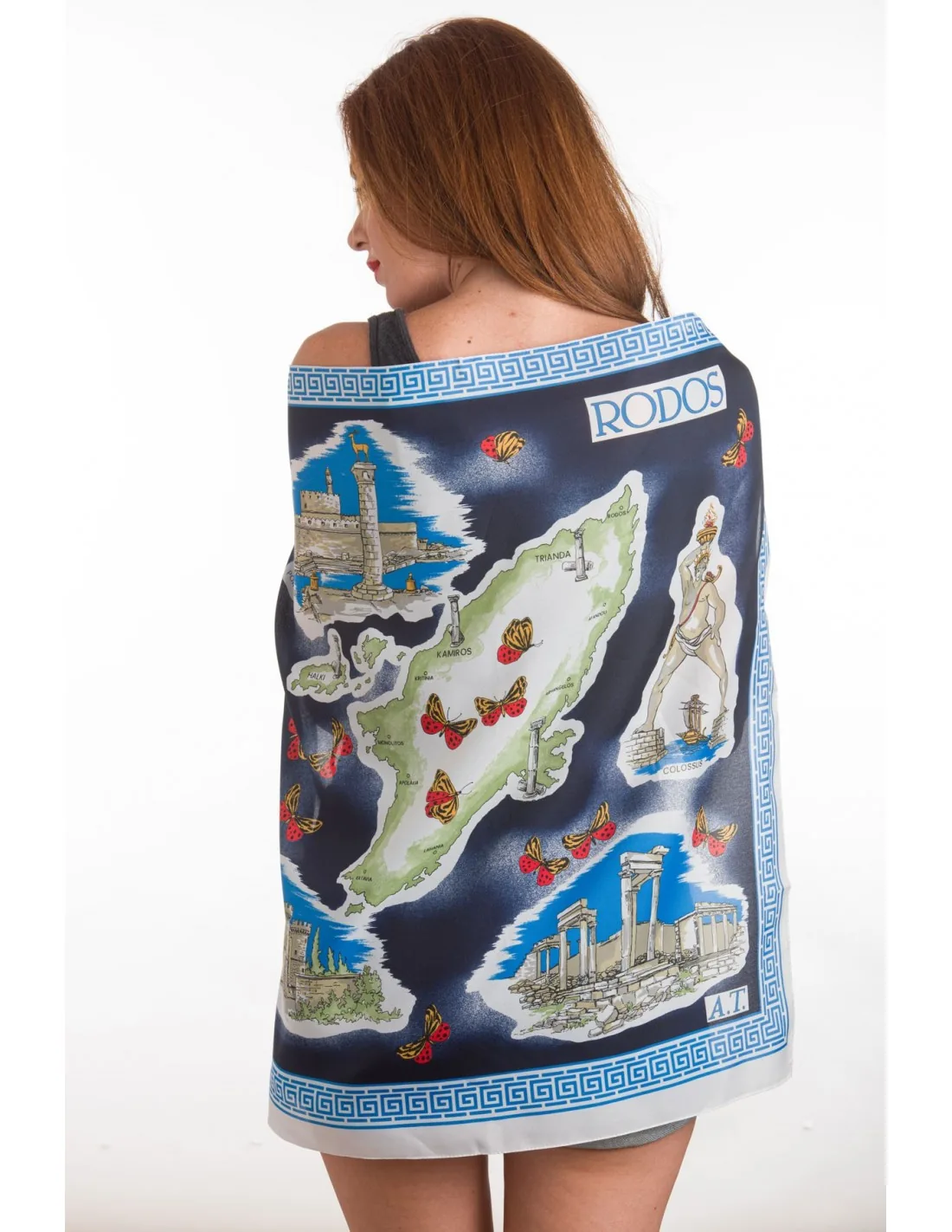 Μαντηλι τετραγωνο ροδος - Navy Blue παρεό παραλίας για καλοκαιρινές resort εμφανίσεις