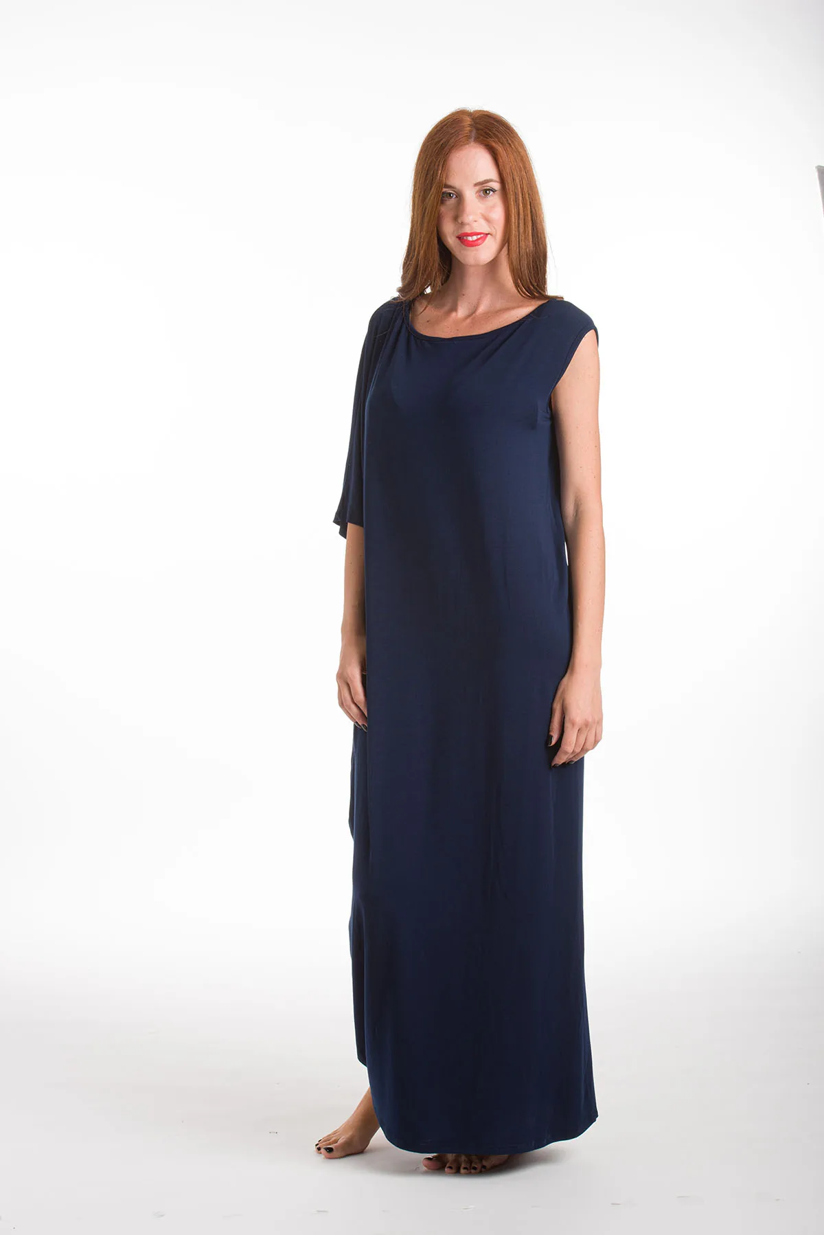 Micromodal ασυμμετρο φορεμα - Navy Blue φόρεμα παραλίας για καλοκαιρινές resort εμφανίσεις