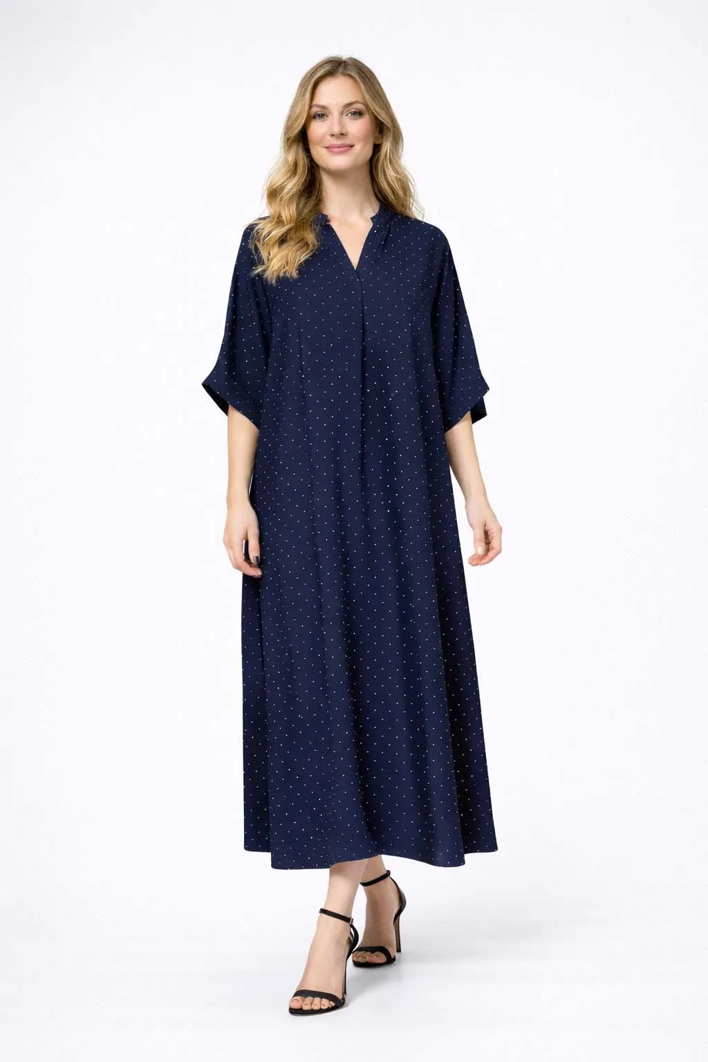 Navy blue μονοχρωμο καφτάνι - φορεμα βισκοζ με στρας και κοντο μανικι - φόρεμα παραλίας από βαμβάκι για καλοκαιρινές resort εμφανίσεις