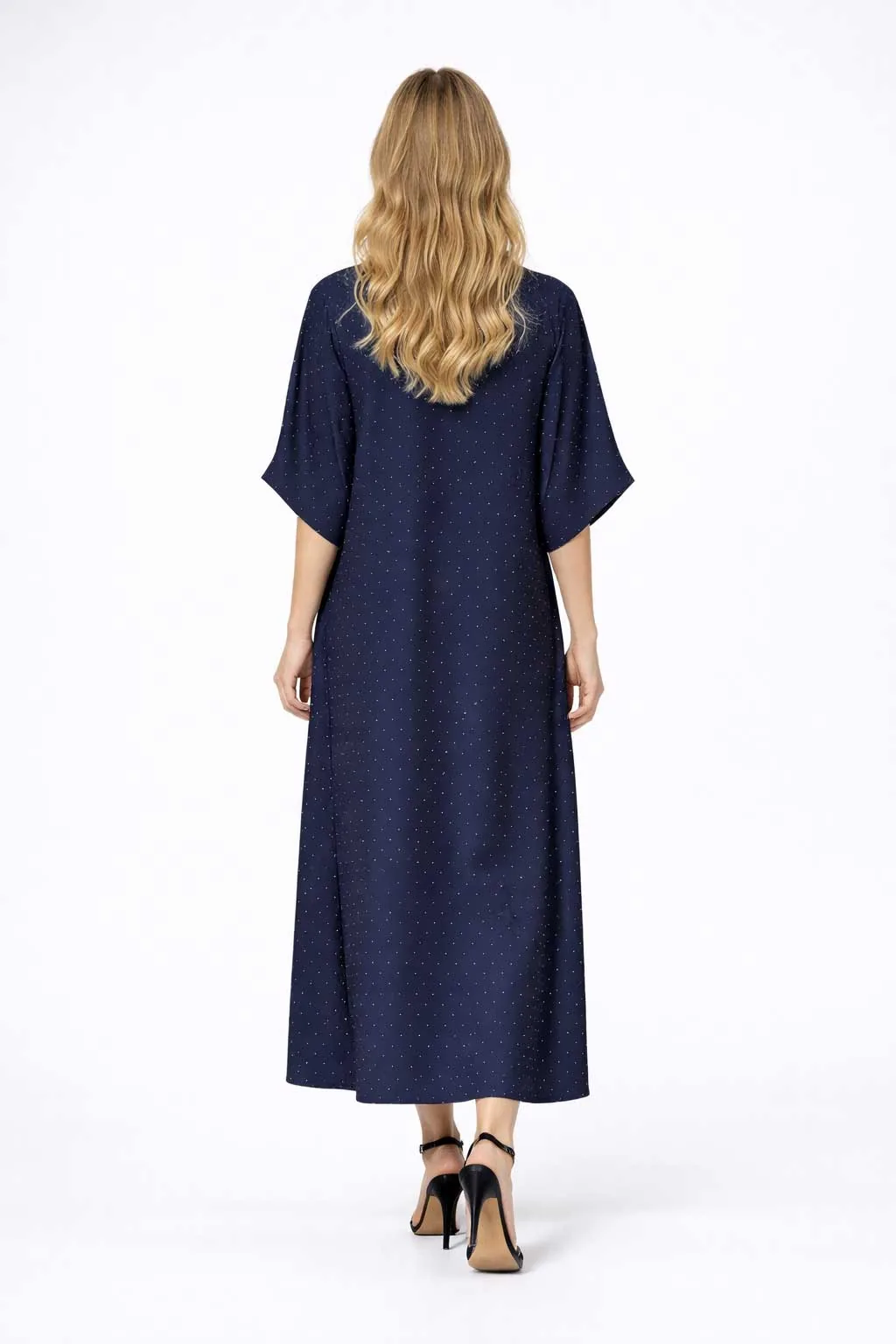 Navy blue μονοχρωμο καφτάνι - φορεμα βισκοζ με στρας και κοντο μανικι - φόρεμα παραλίας από βαμβάκι για καλοκαιρινές resort εμφανίσεις