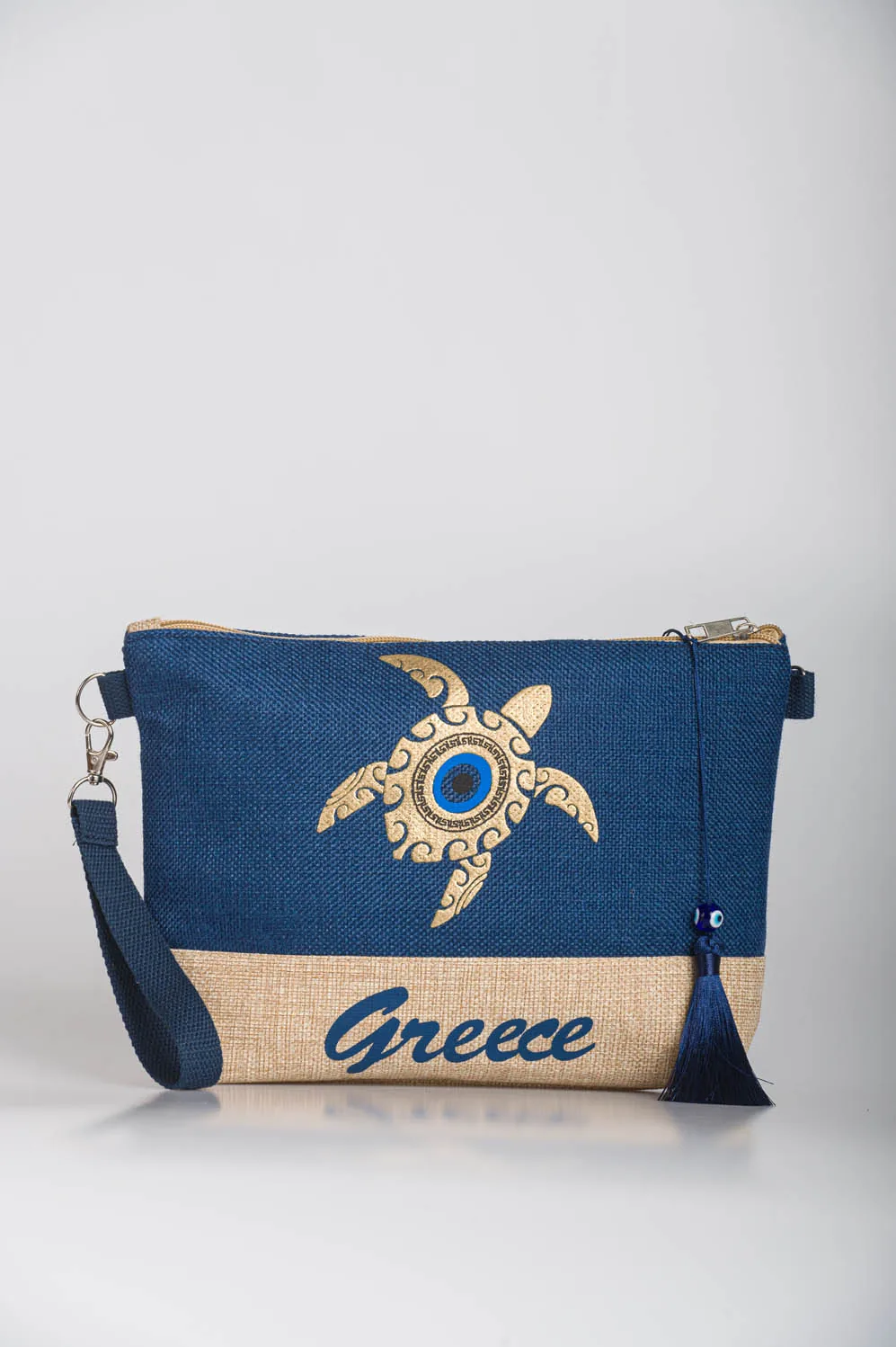 Navy blue τσαντακι καρπου με χρυσοτυπια χελωνα ματι - Navy Blue;Μπέζ;Χρυσό παρεό παραλίας για καλοκαιρινές resort εμφανίσεις