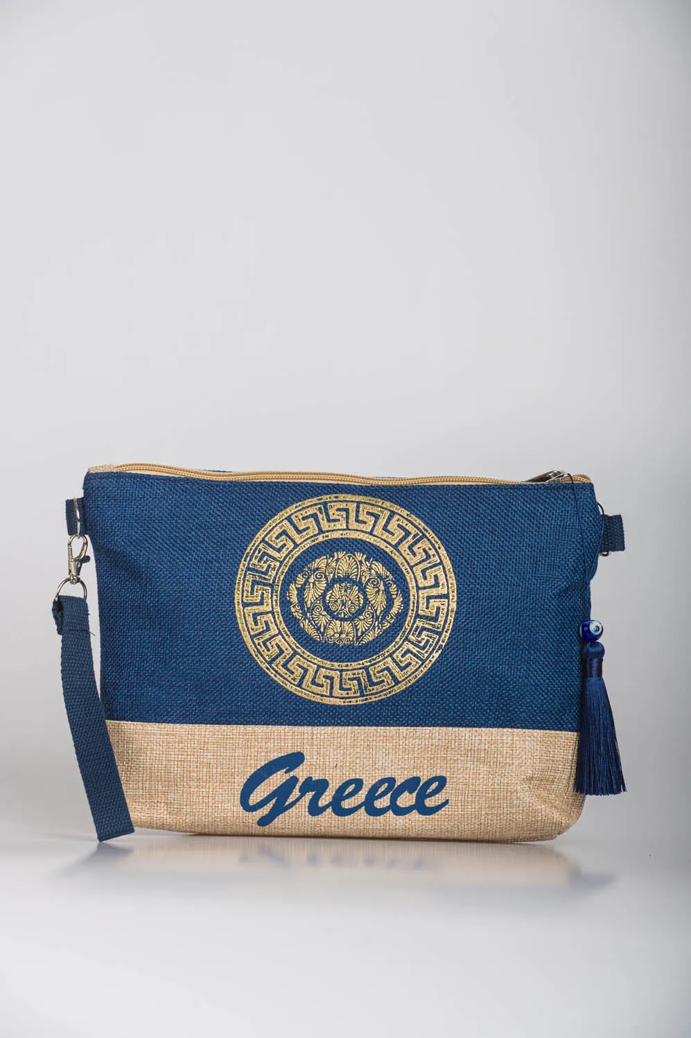 Navy blue τσαντακι καρπου με χρυσοτυπια μαιανρο και ματι - Navy Blue;Μπέζ;Χρυσό παρεό παραλίας για καλοκαιρινές resort εμφανίσεις