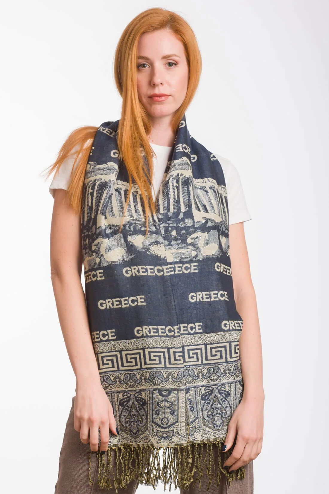 Πασμινα βισκοζ με μαιανδρο - παρθενωνας - greece - Navy Blue παρεό παραλίας για καλοκαιρινές resort εμφανίσεις