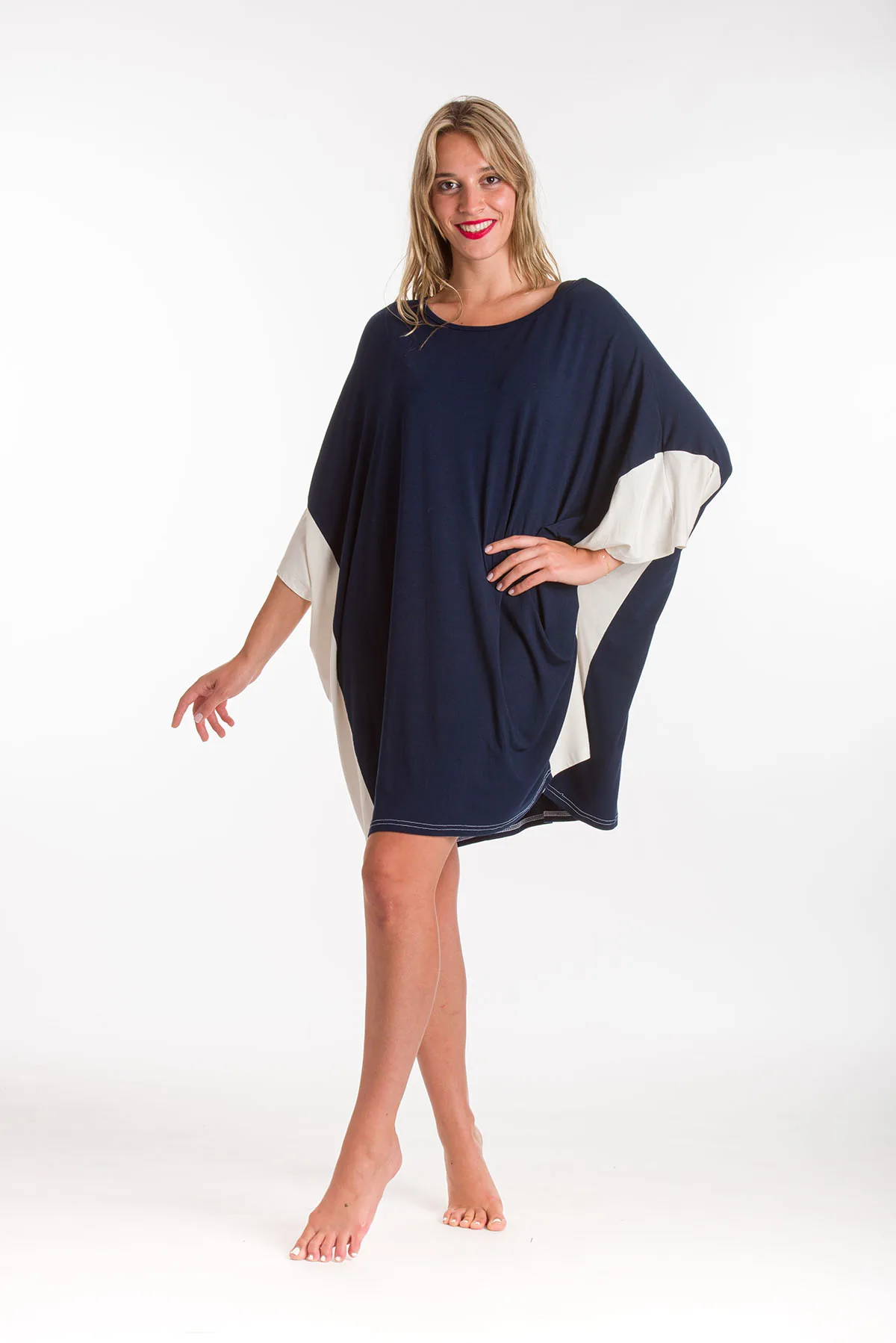 Ποντσο micromodal διχρωμο - Navy Blue παρεό παραλίας για καλοκαιρινές resort εμφανίσεις