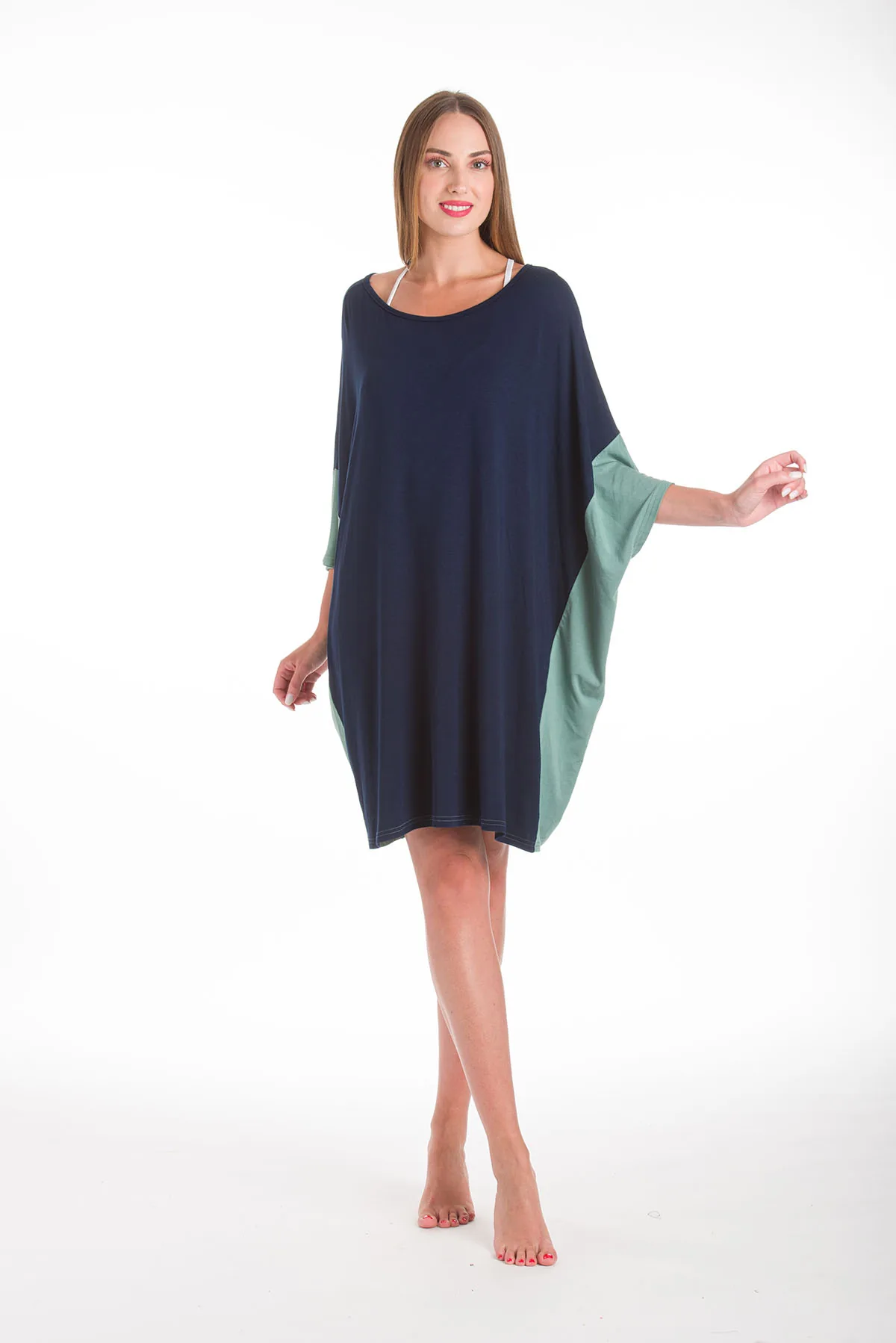 Ποντσο micromodal διχρωμο - Navy Blue πόντσο παραλίας για καλοκαιρινές resort εμφανίσεις