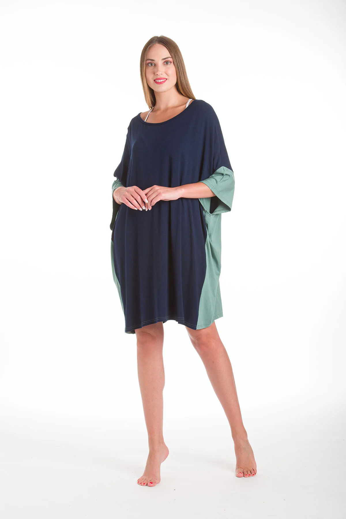 Ποντσο micromodal διχρωμο - Navy Blue πόντσο παραλίας για καλοκαιρινές resort εμφανίσεις