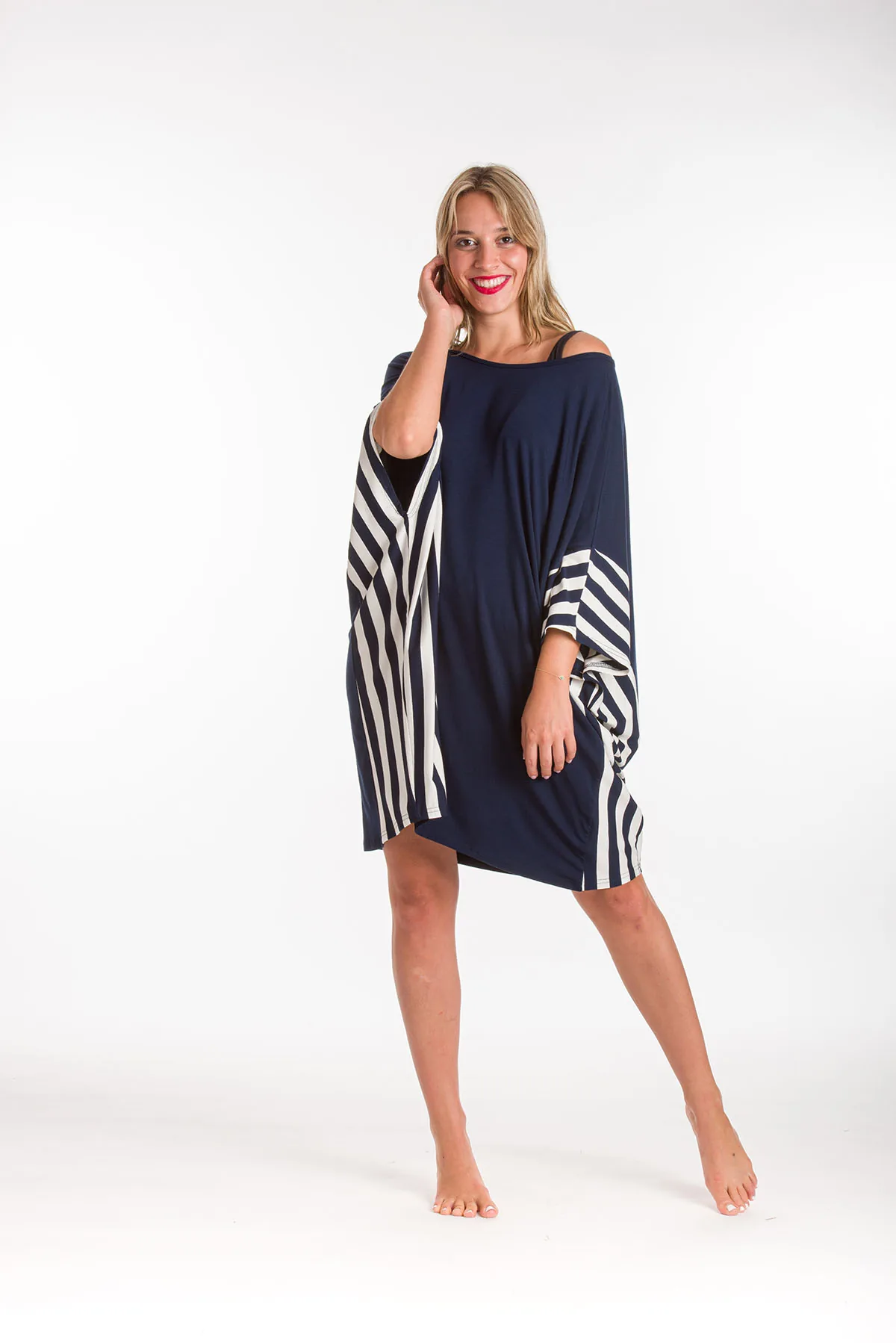 Ποντσο micromodal με ριγε τελειωμα - Navy Blue παρεό παραλίας για καλοκαιρινές resort εμφανίσεις
