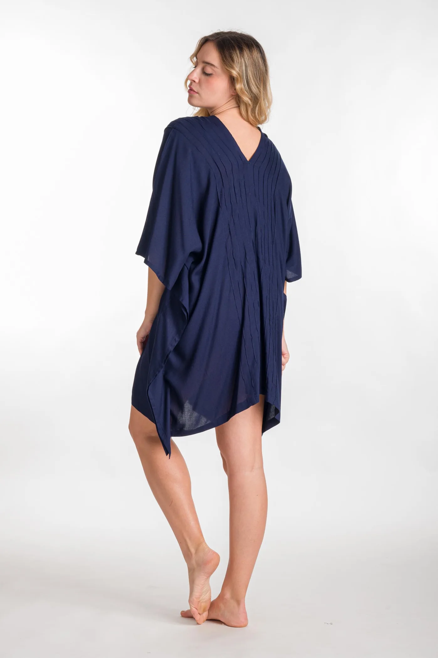 Ποντσο βισκοζ μονοχρωμο πλισε - Navy Blue πόντσο παραλίας από βισκόζ για καλοκαιρινές resort εμφανίσεις