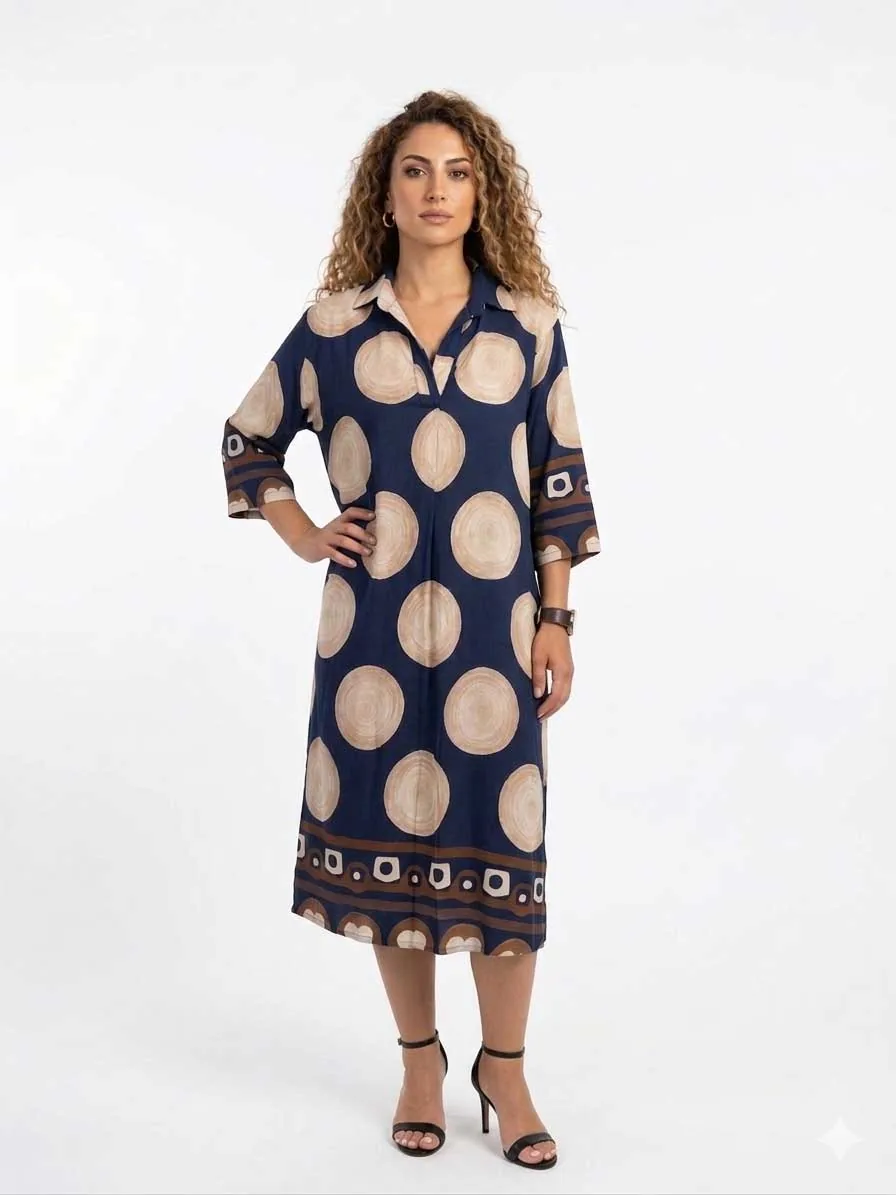 Navy blue πουα καφτάνι - οβαλ φορεμα βισκοζ με τρουακαρ μανικι - φόρεμα παραλίας από βισκόζ για καλοκαιρινές resort εμφανίσεις