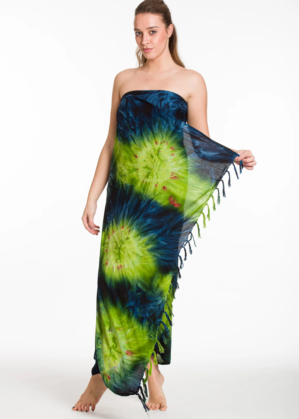 Παρεο βισκοζ tie dye εκρηξη με κροσσια - Navy Blue;Πράσινο παρεό παραλίας για καλοκαιρινές resort εμφανίσεις