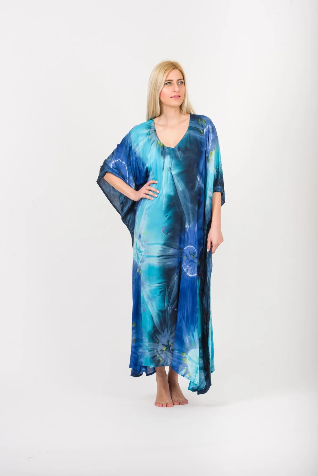 Καφτανι βισκοζ εκρηξη - Navy Blue;Τυρκουάζ παρεό παραλίας από βισκόζ για καλοκαιρινές resort εμφανίσεις