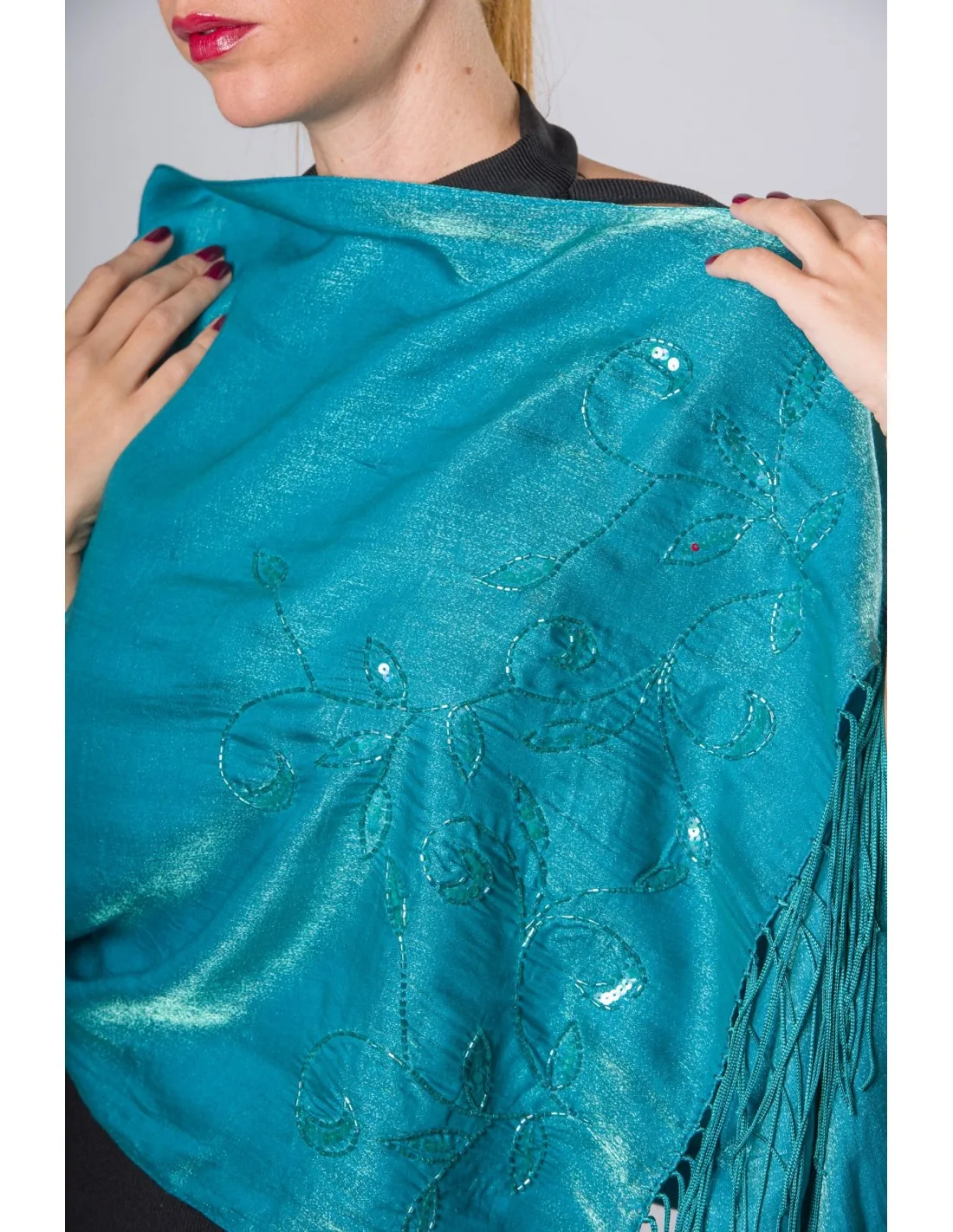 Εσαρπα μεταλιζε με κεντημα - Πετρόλ resort wear προϊόν για καλοκαιρινές resort εμφανίσεις