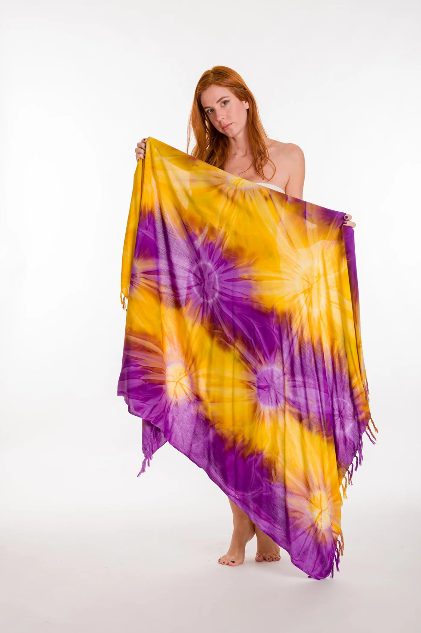 Παρεο βισκοζ tie dye εκρηξη με κροσσια - Πορτοκαλί;Μώβ παρεό παραλίας για καλοκαιρινές resort εμφανίσεις
