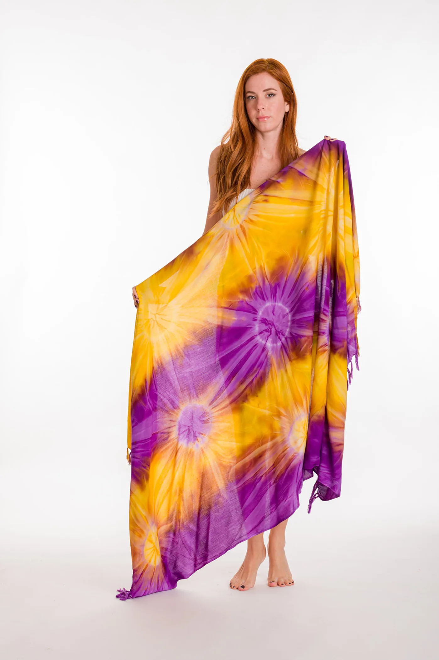 Παρεο βισκοζ tie dye εκρηξη με κροσσια - Πορτοκαλί;Μώβ παρεό παραλίας για καλοκαιρινές resort εμφανίσεις