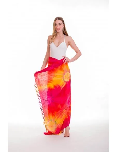 Παρεο βισκοζ tie dye εκρηξη με κροσσια - Πορτοκαλί παρεό παραλίας για καλοκαιρινές resort εμφανίσεις