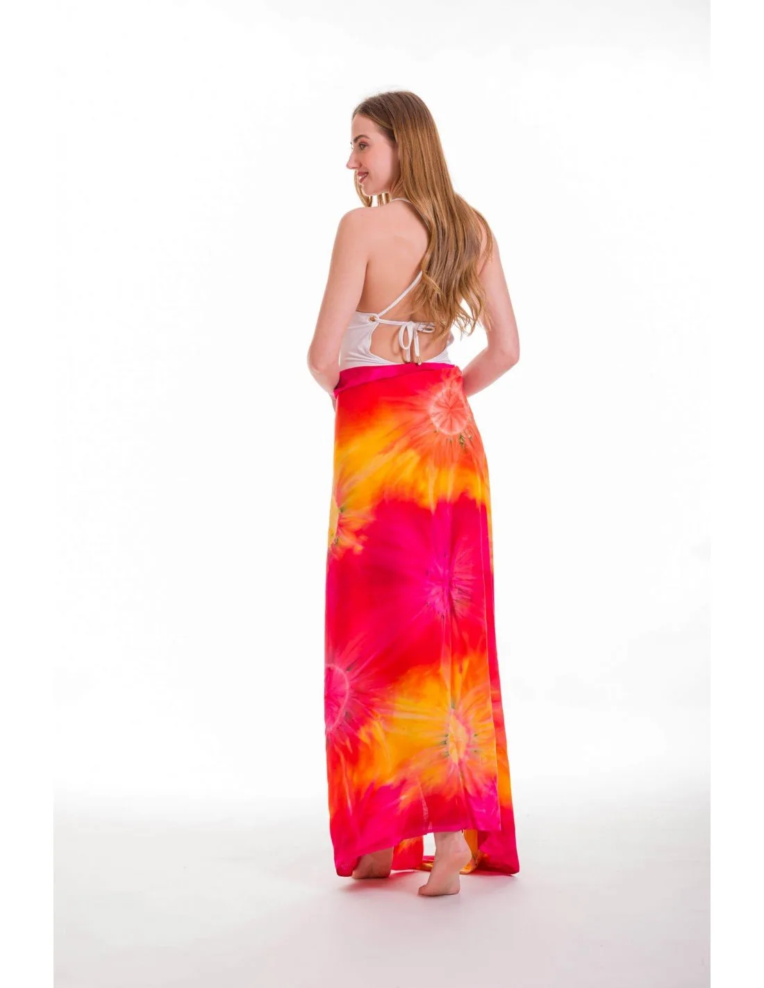 Παρεο βισκοζ tie dye εκρηξη με κροσσια - Πορτοκαλί παρεό παραλίας για καλοκαιρινές resort εμφανίσεις