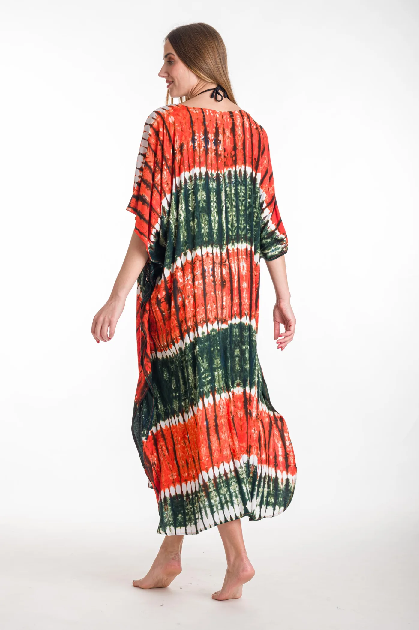 Καφτανι βισκοζ tie dye - Πορτοκαλί;Πράσινο καφτάνι παραλίας από βισκόζ για καλοκαιρινές resort εμφανίσεις