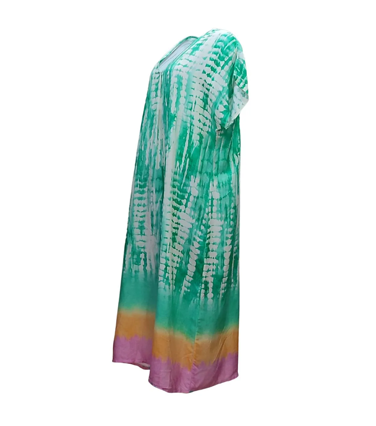 Καφτανι - φορεμα maxi βισκοζ shibori tie dye με κοντο μανικι - καφτάνια-παρεό - kaftania.gr - Πράσινο φόρεμα παραλίας από βισκόζ για καλοκαιρινές resort εμ
