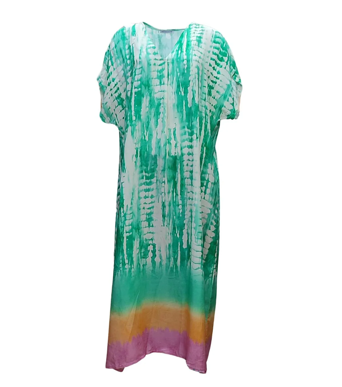 Καφτανι - φορεμα maxi βισκοζ shibori tie dye με κοντο μανικι - καφτάνια-παρεό - kaftania.gr - Πράσινο φόρεμα παραλίας από βισκόζ για καλοκαιρινές resort εμ